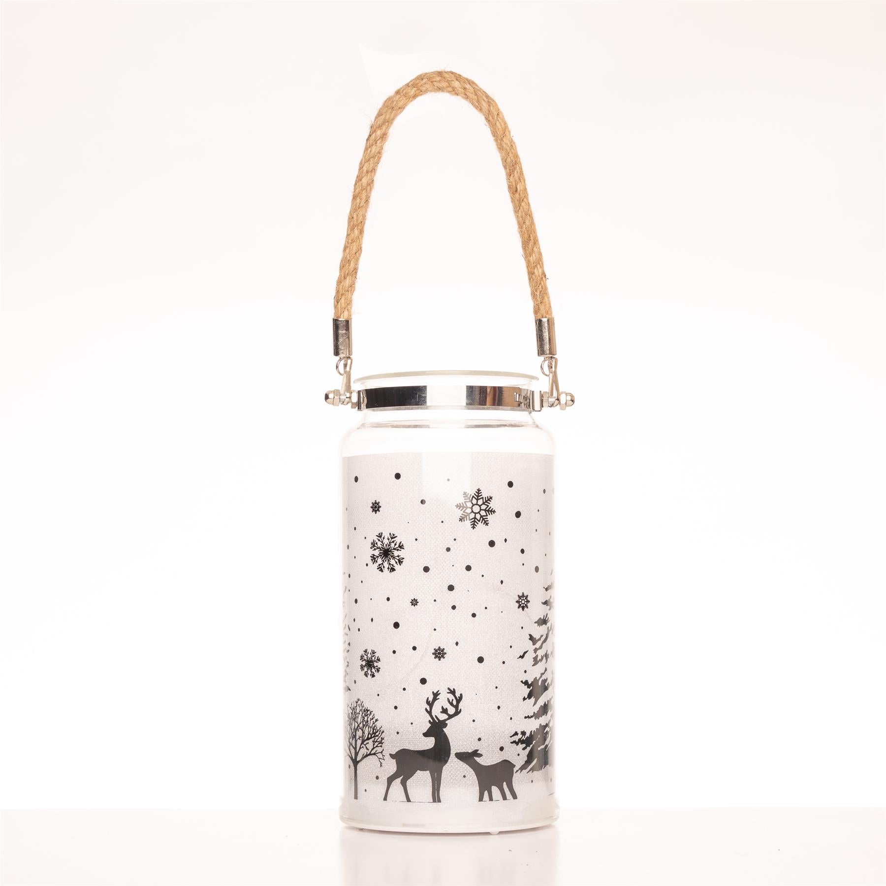 Christmas Jar Lamp Table Decoration Xmas Woodland Scene Lantern 23cm Decor UK