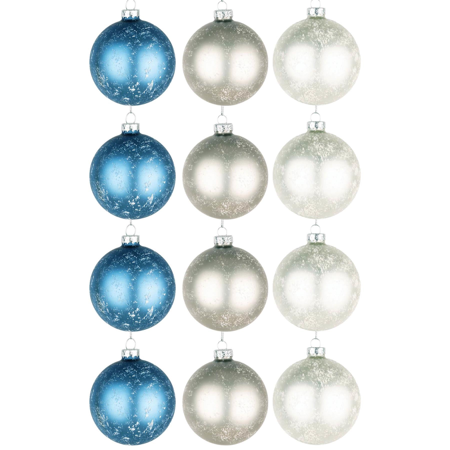 Glass Baubles 12Pcs Set - Marble 3 Assorted Design 8Cm