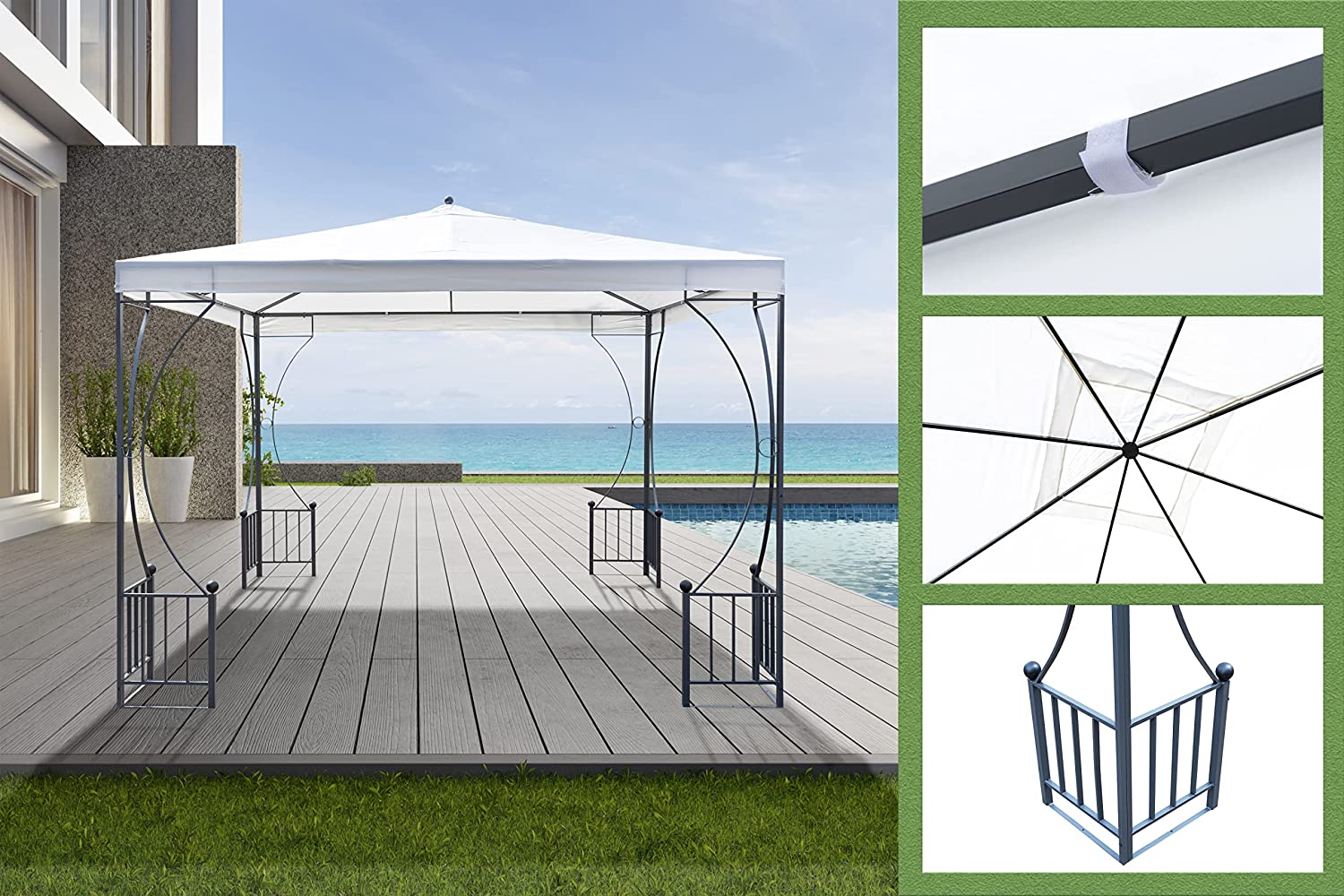 Pop up Bermuda Gazebo Patio Tent 3x3m Heavy Duty Steel Frame Poles Top Roof Portable Waterproof Canopy Shelter Sunshade