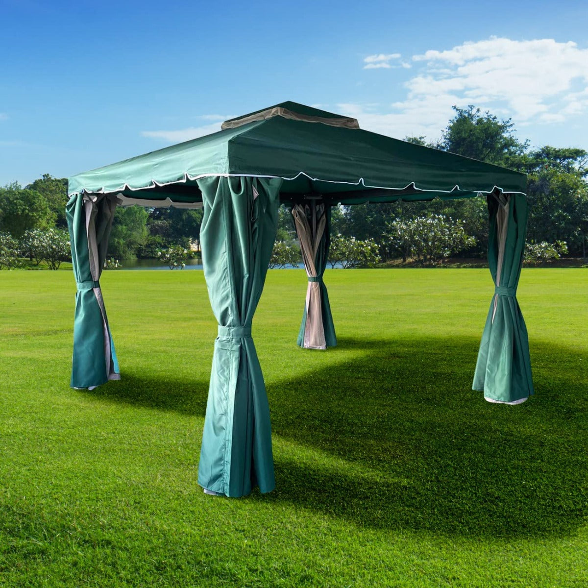 3x4x2.75m Green Gazebo with Nets Aluminium Frame and Powder coated Steel Roof