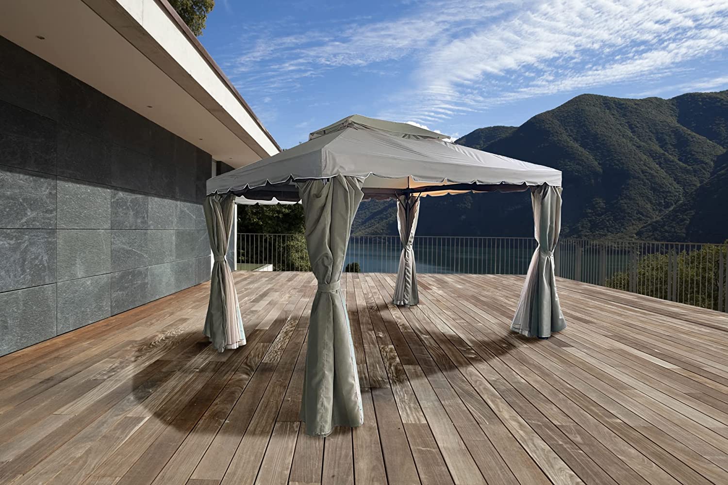 3x4x2.75m Khaki Gazebo with Nets Aluminium Frame and Powder coated Steel Roof