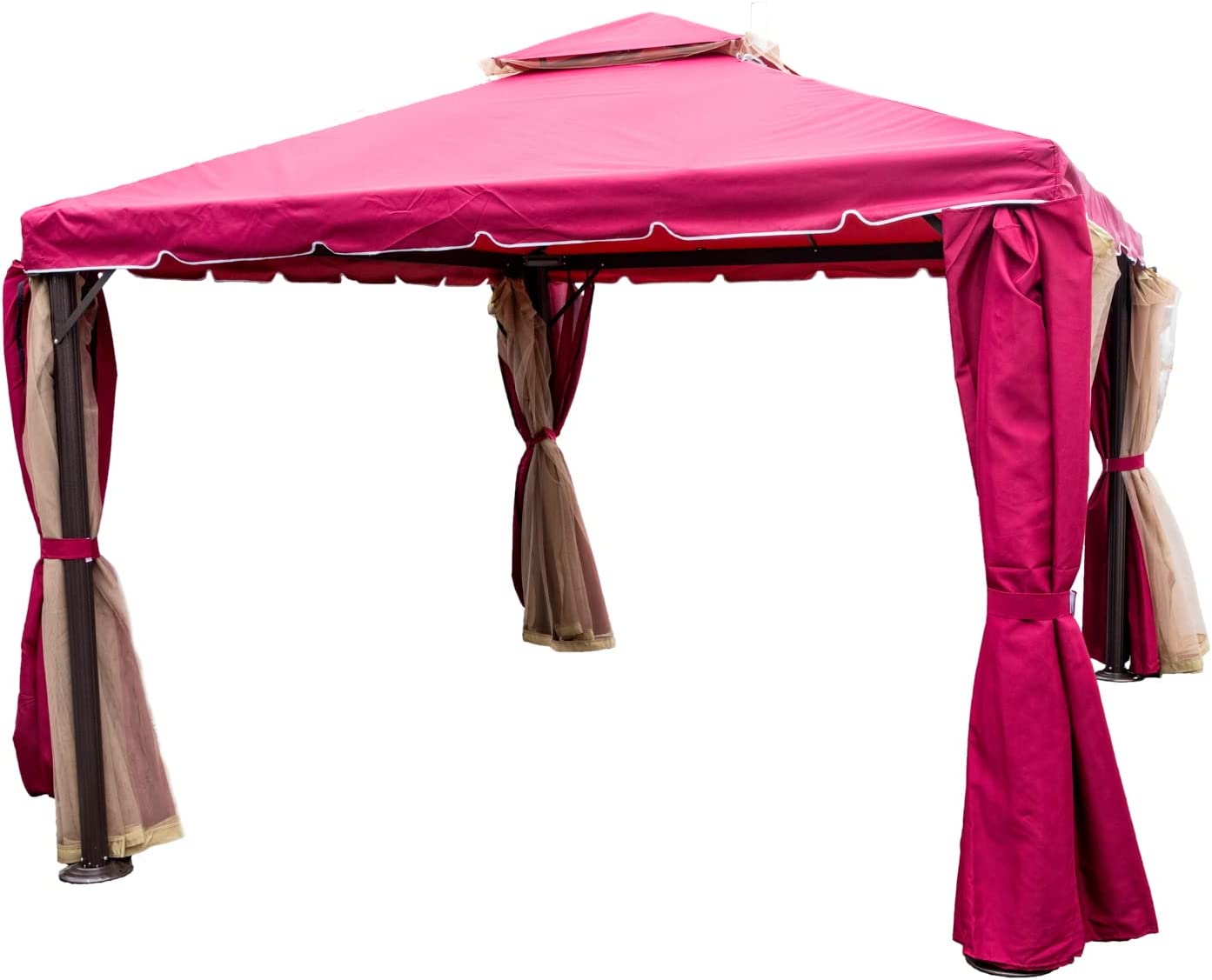 3x3x2.75m Red Gazebo with Nets Aluminium Frame and Powder coated Steel Roof