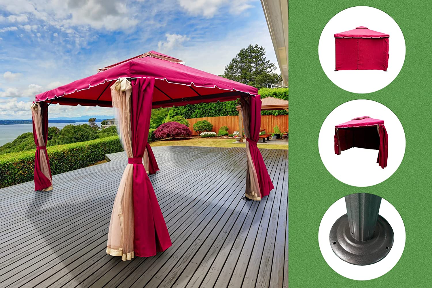 3x3x2.75m Red Gazebo with Nets Aluminium Frame and Powder coated Steel Roof
