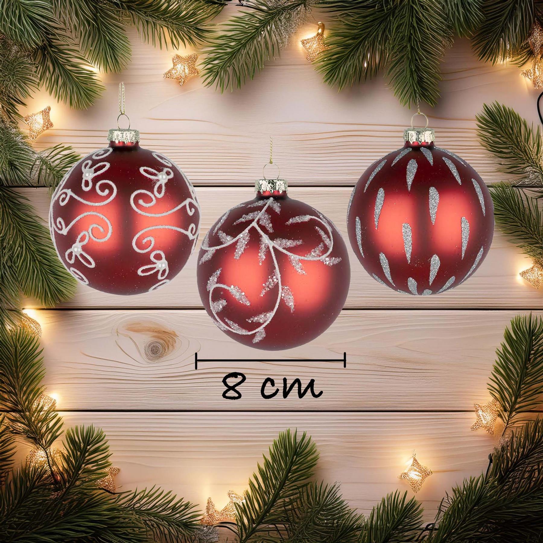Glass Baubles 12Pcs Set - Red 12 Assorted Design 8Cm