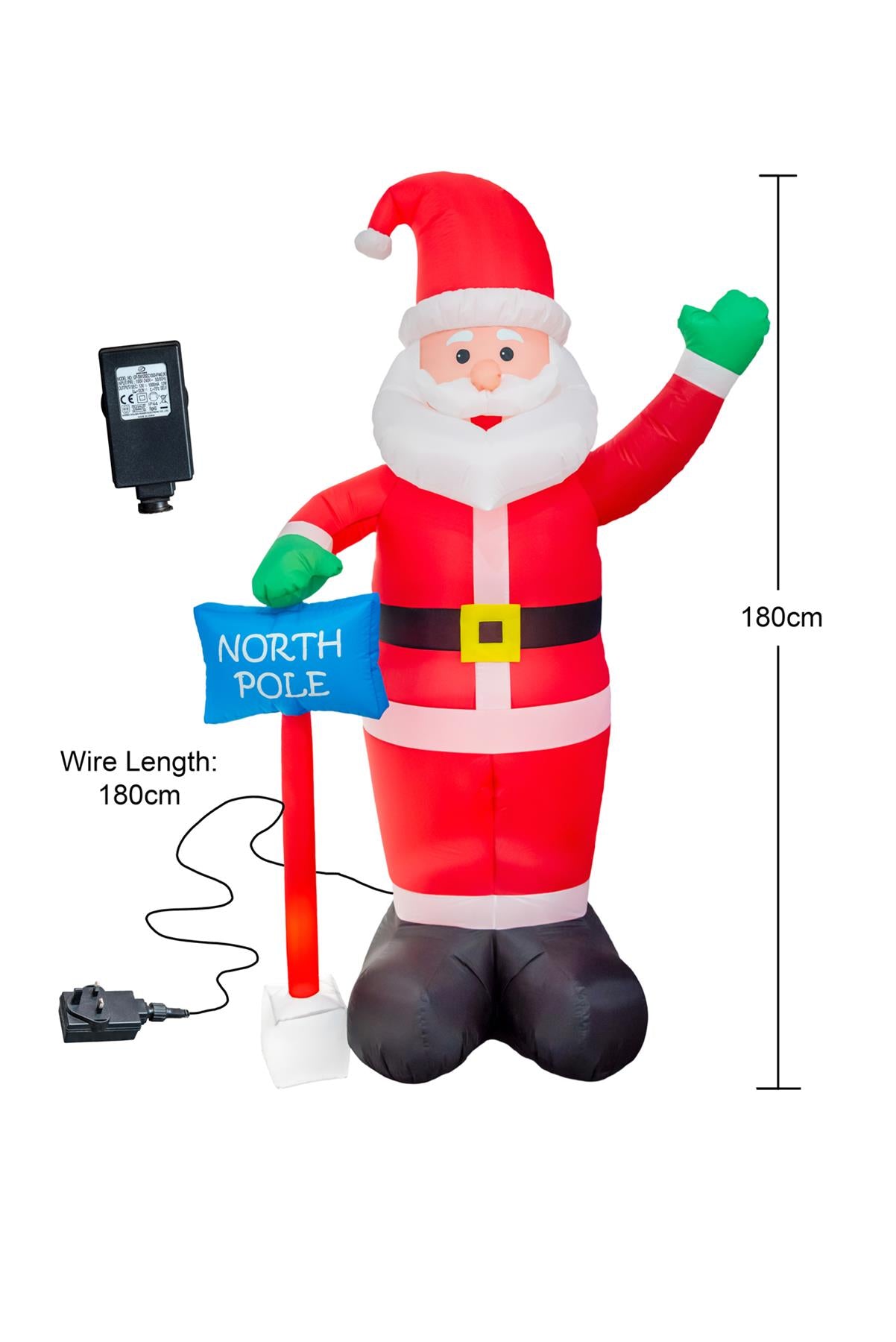 Pre Lit Mains Powered Auto Inflatable North Pole Santa With 4 White Led Lights 1.8M