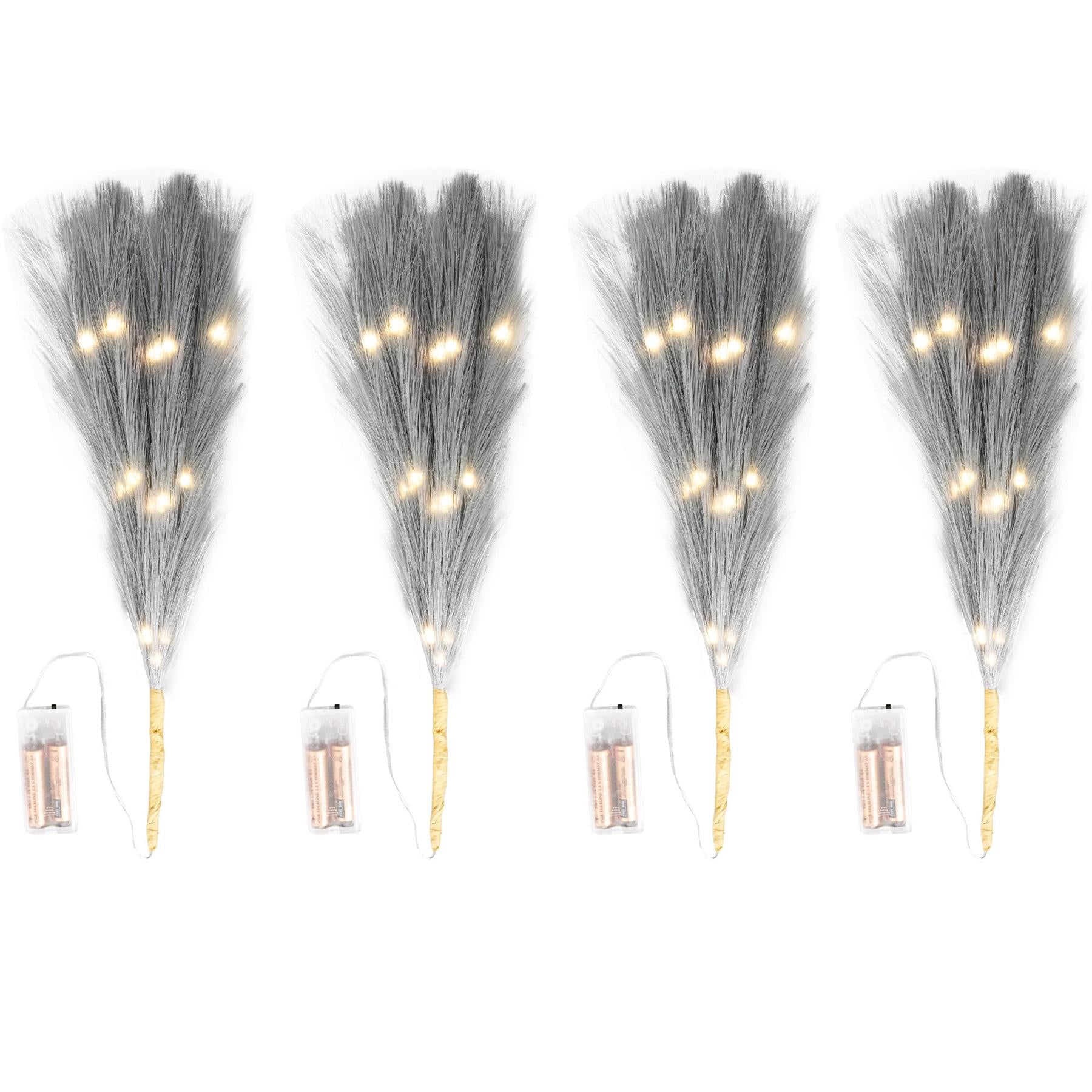 2PCS Pre-Lit Pampas Grass Feather Stems LED B/O Grey Christmas Table Decor 45cm