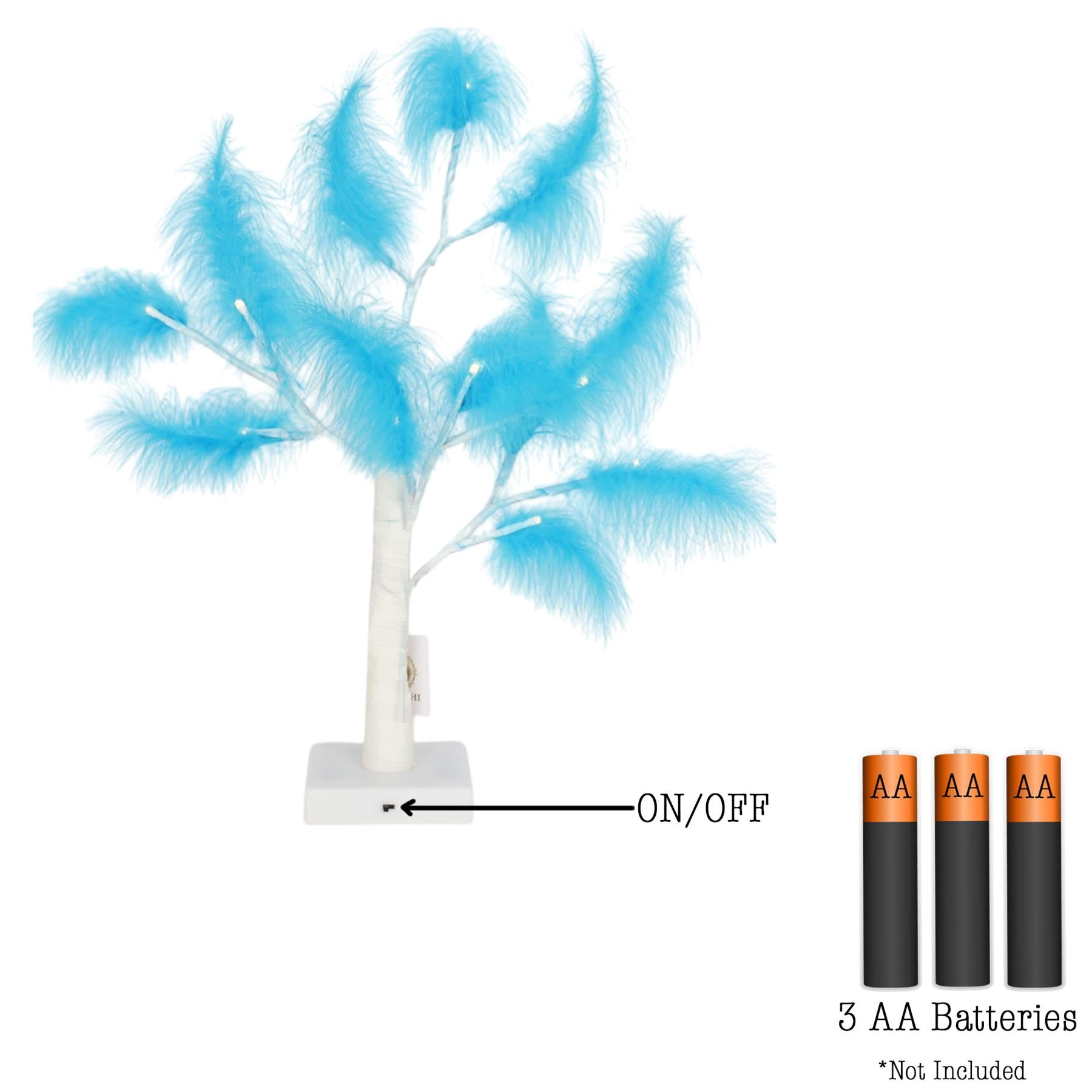 55cm Pampas Light Blue Feather Tree Pre-Lit Table Lamp B/O LED Christmas Decor 2