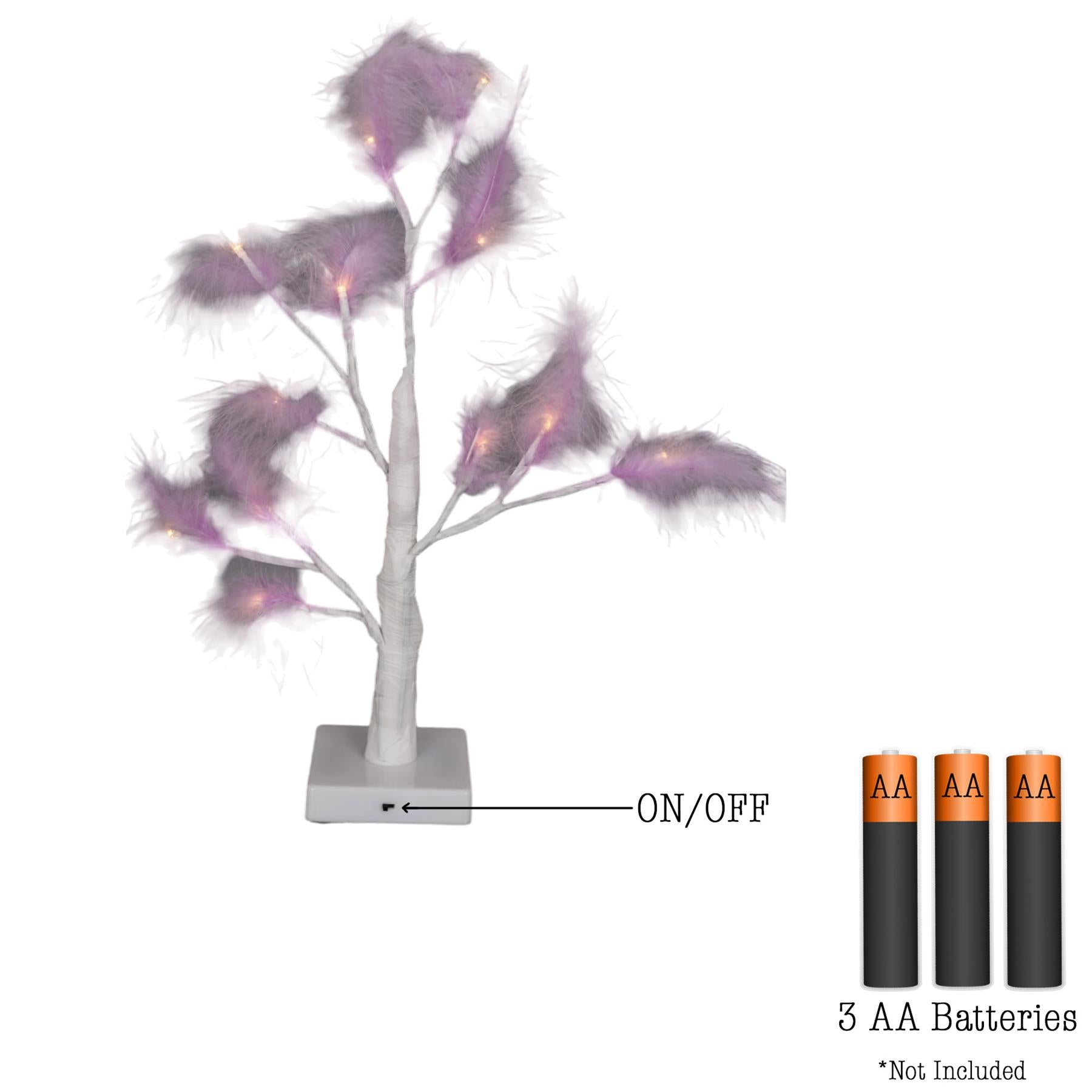 2PCS Pre-Lit Pampas Feather Tree Purple Table Lamp LED B/O Christmas Decor 55cm