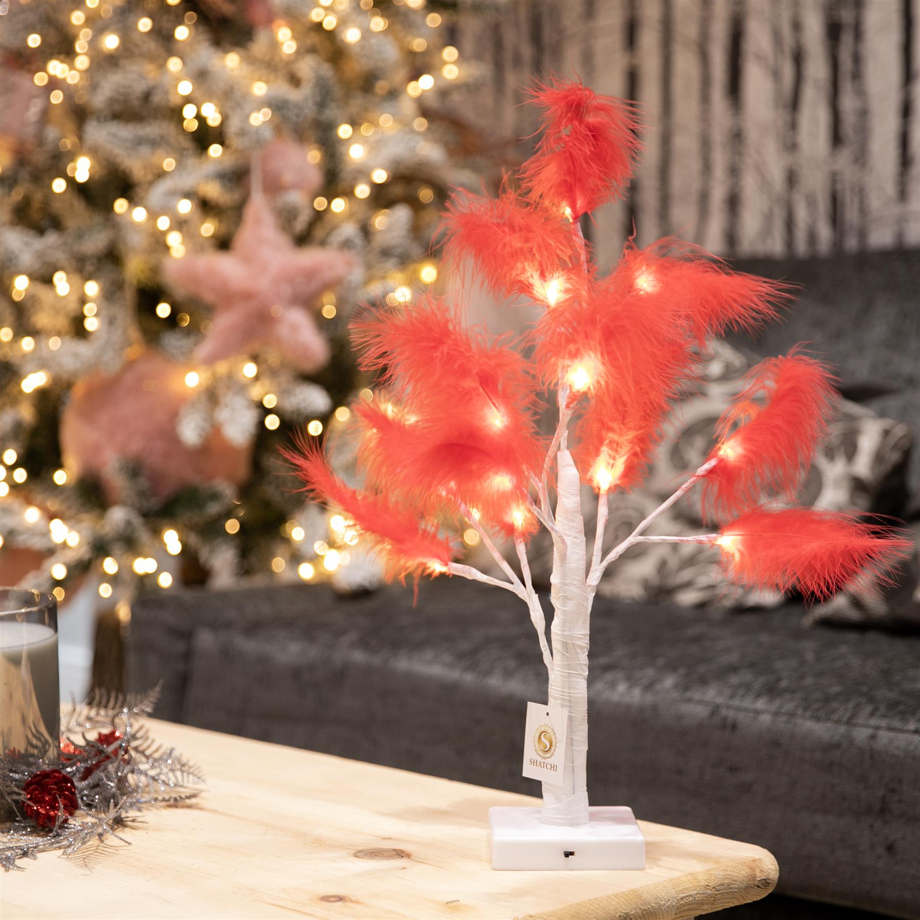 2Pcs 55Cm B/O Pampas Tree Red 2Pcs 55Cm B/O Pampas Tree Red