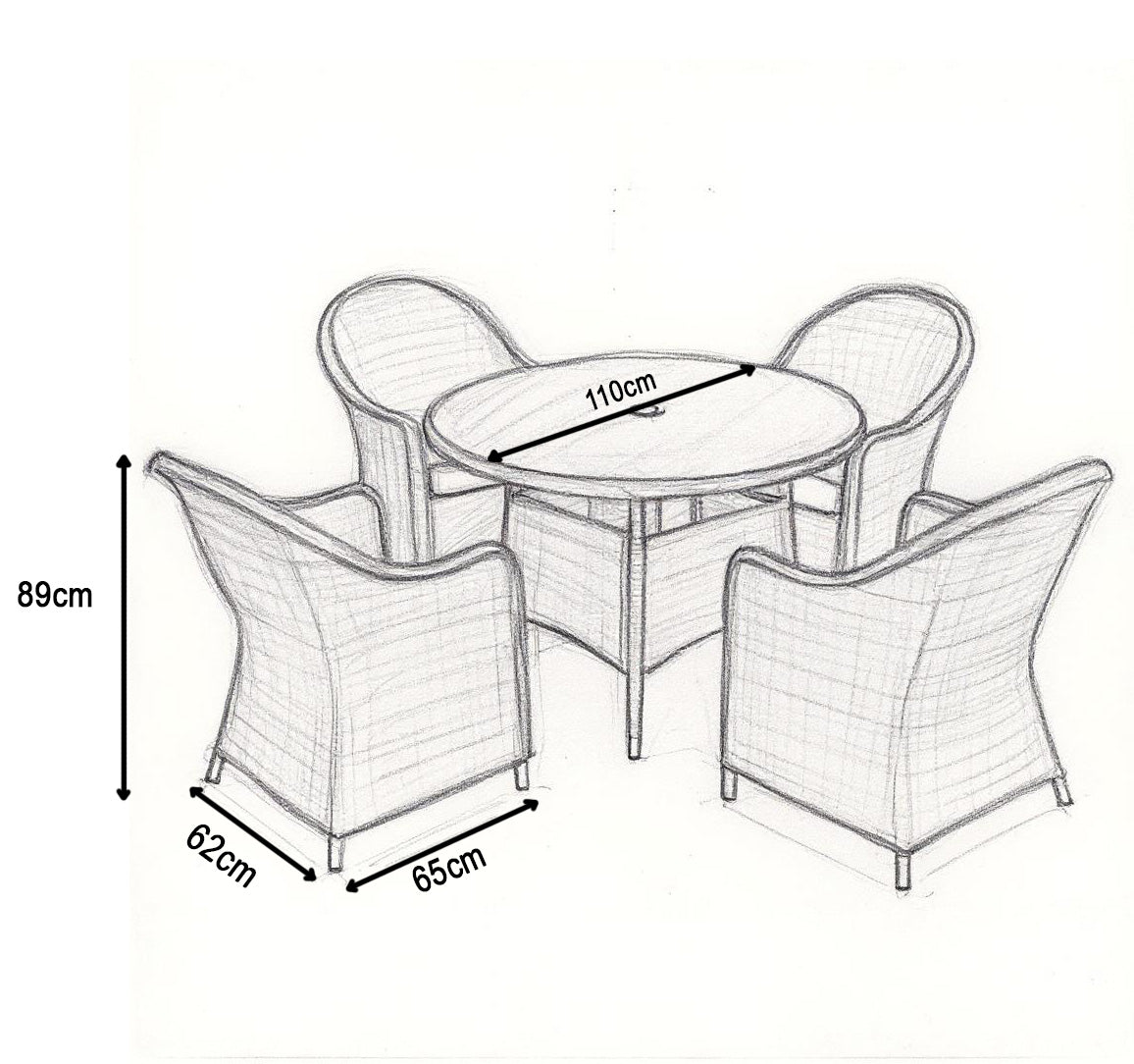 Sorrento 4 Seater Rattan Dining 5Pcs Set