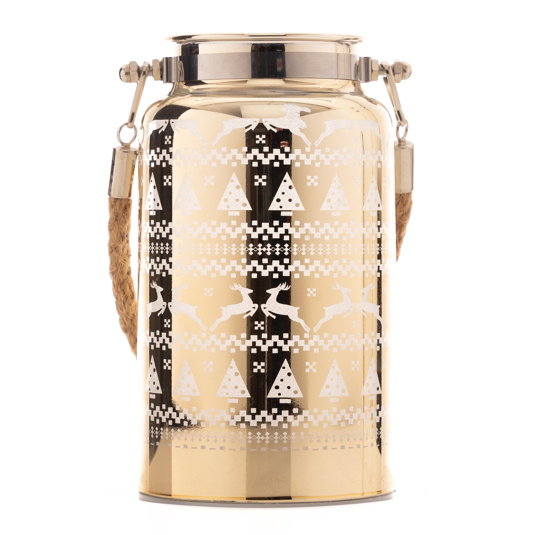 16Cm Christmas Decorated Jar Table Skandi Design Gold Lantern
