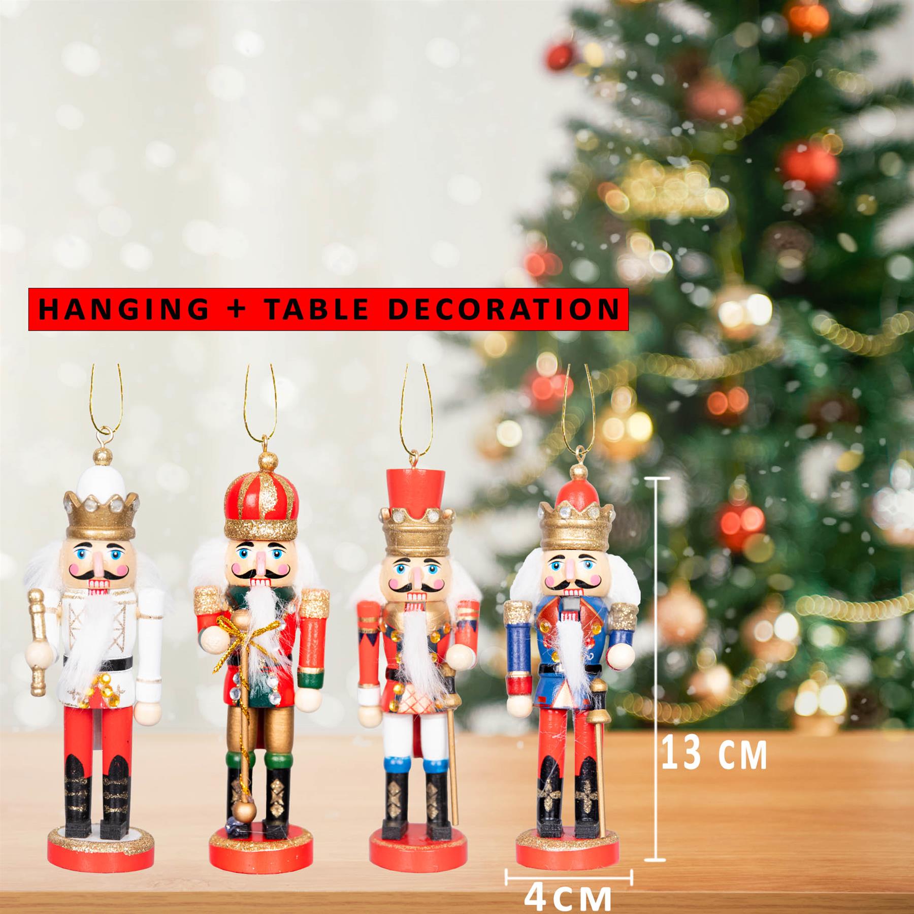 Wooden Nutcrackers Figures Christmas Ornament 4Pcs Set 13Cm