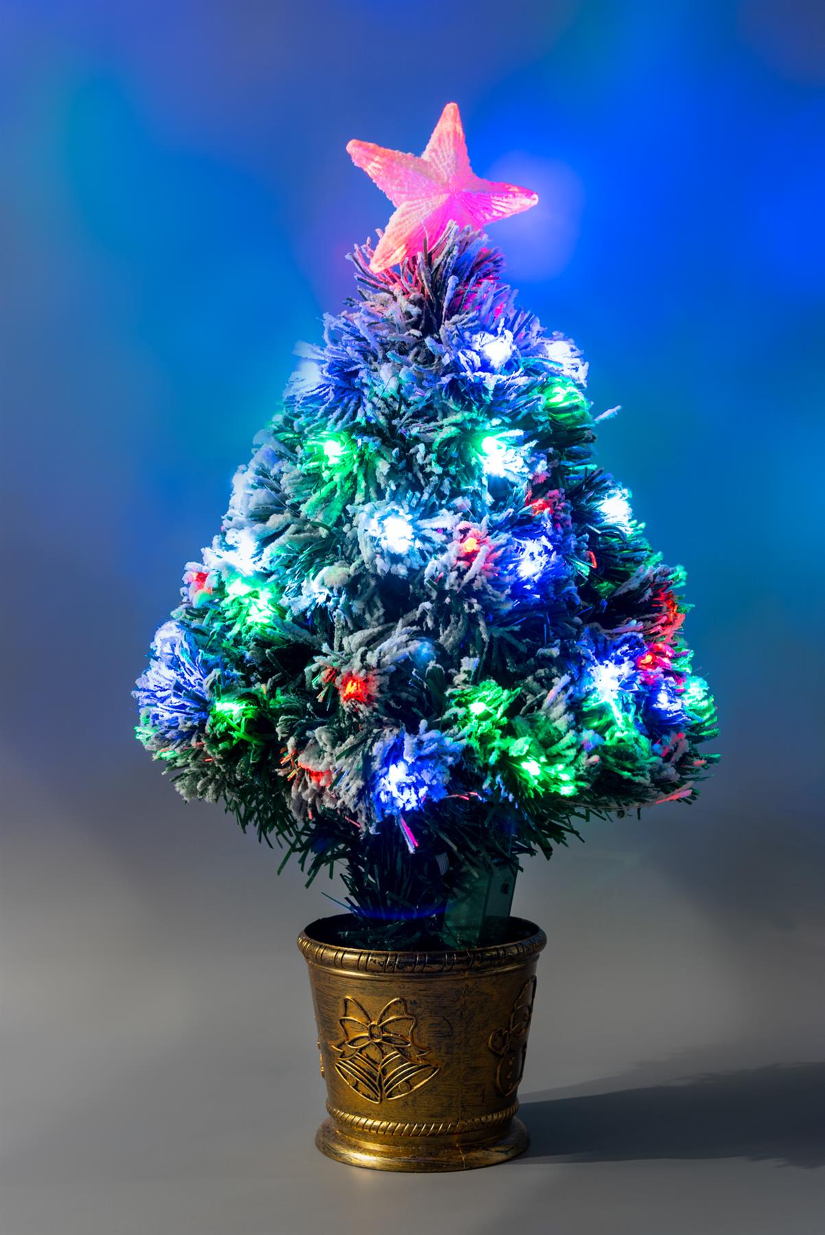 Pre-Lit Christmas Tree Fiber Optic Pine LED Lights Xmas Decor Frosted Aurora 2FT