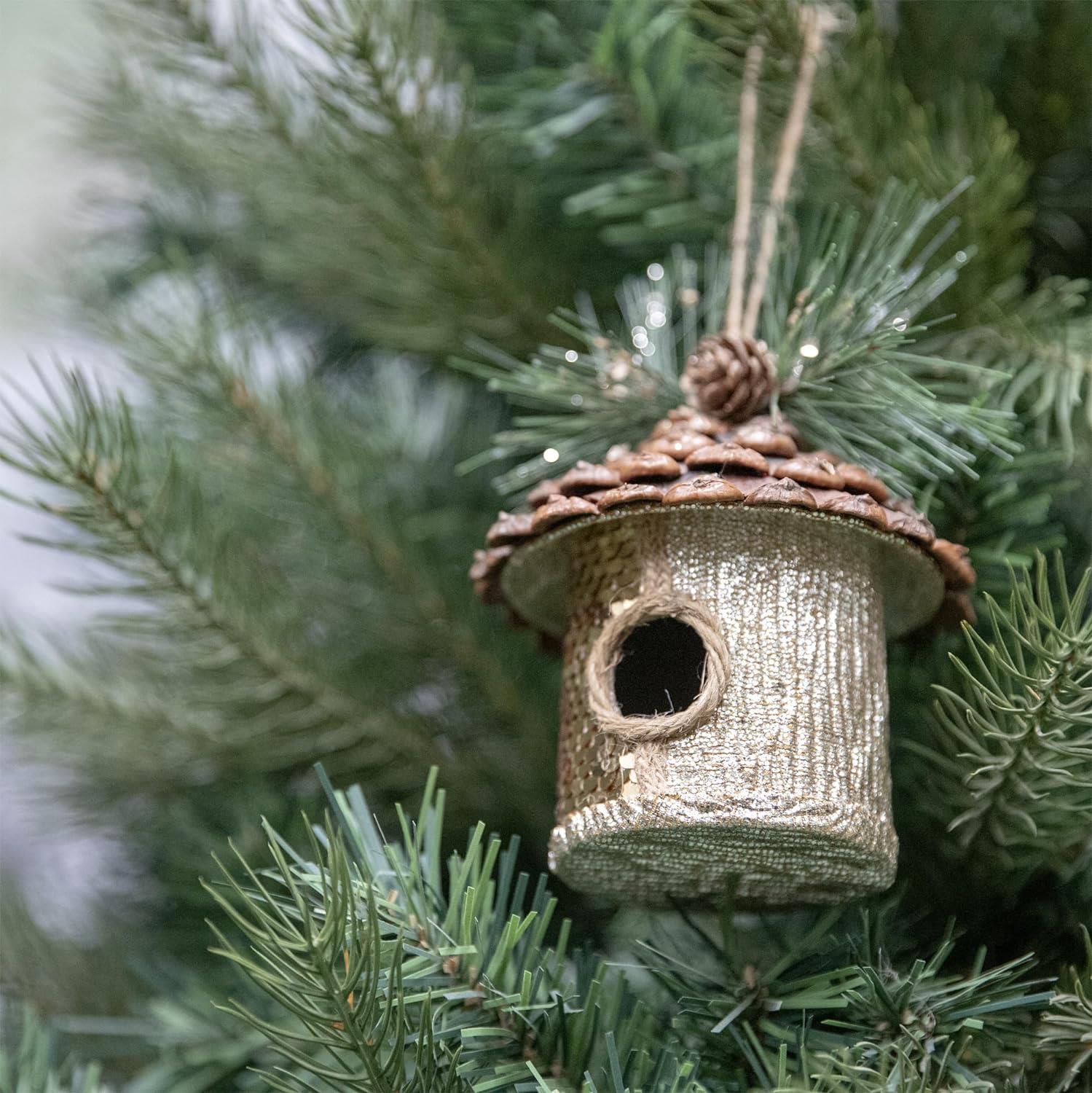 Gold Birdhouse 10X11Cm - 3Pcs Christmas Hanging Decorations