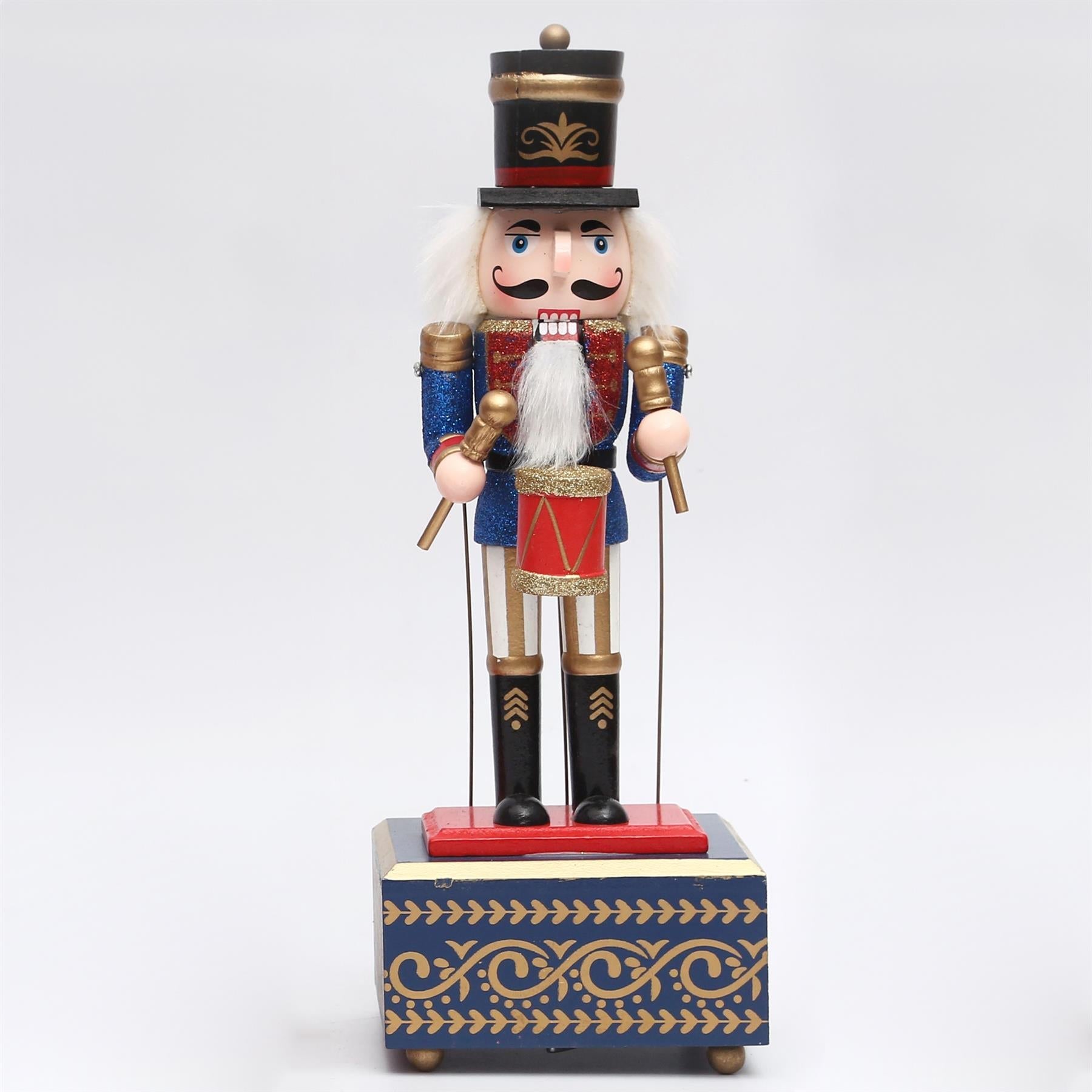 1 Wooden Nutcracker Music Box 30cm Clockwork Christmas Figurines Xmas Home Decor
