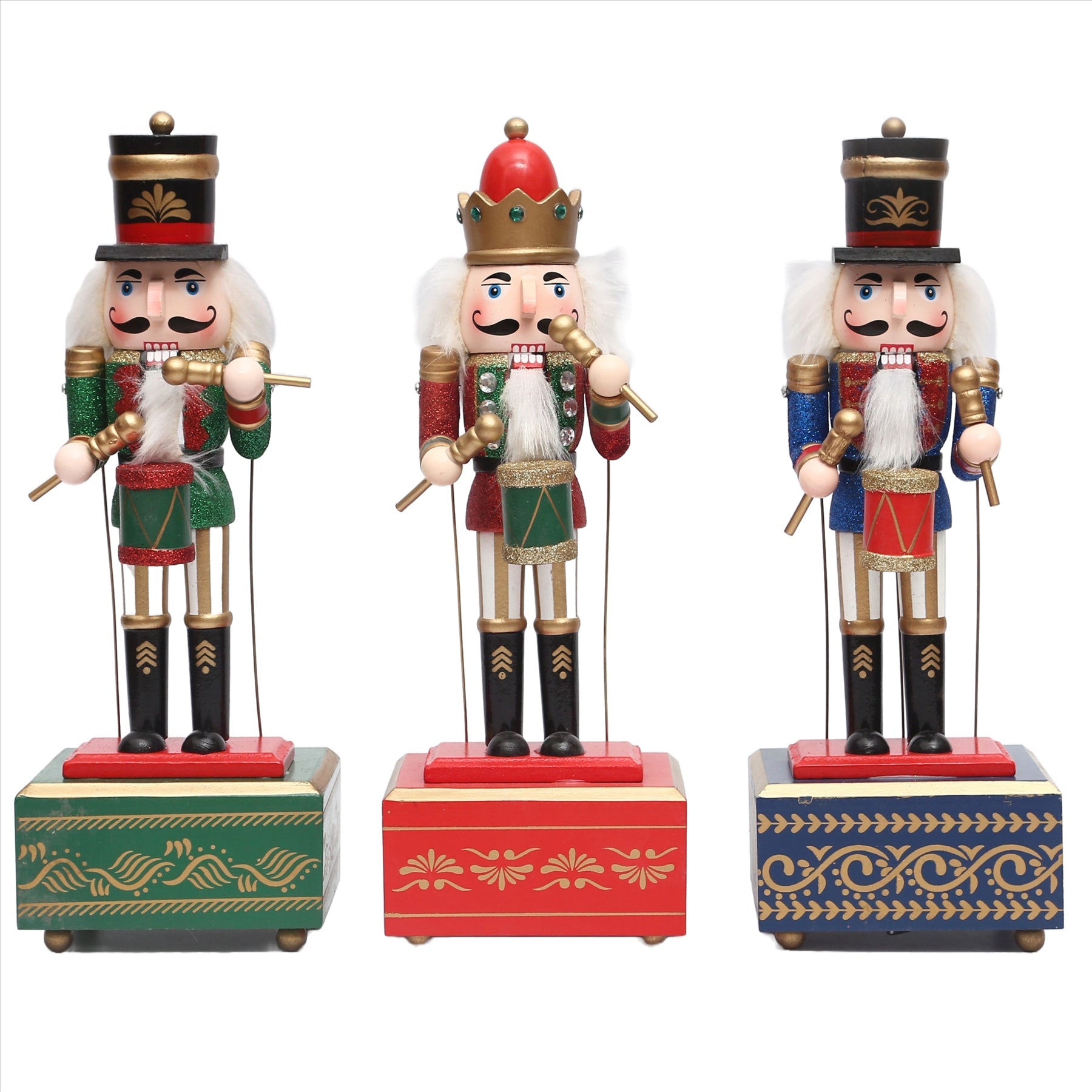 1 Wooden Nutcracker Music Box 30cm Clockwork Christmas Figurines Xmas Home Decor