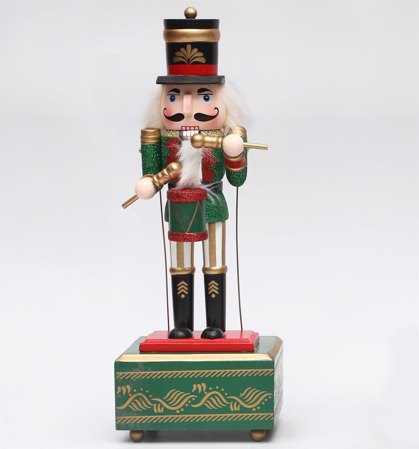 1 Wooden Nutcracker Music Box 30cm Clockwork Christmas Figurines Xmas Home Decor