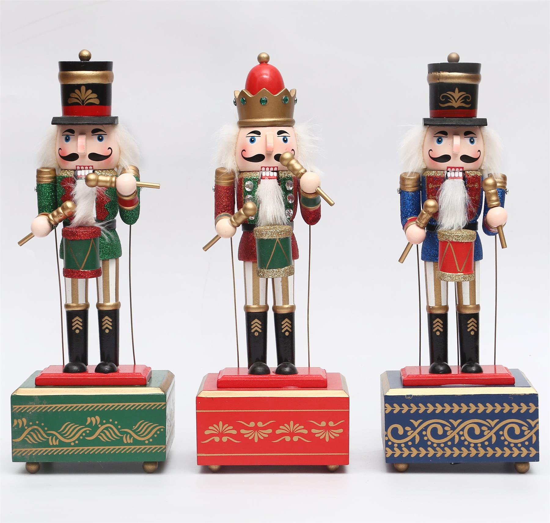 1 Wooden Nutcracker Music Box 30cm Clockwork Christmas Figurines Xmas Home Decor