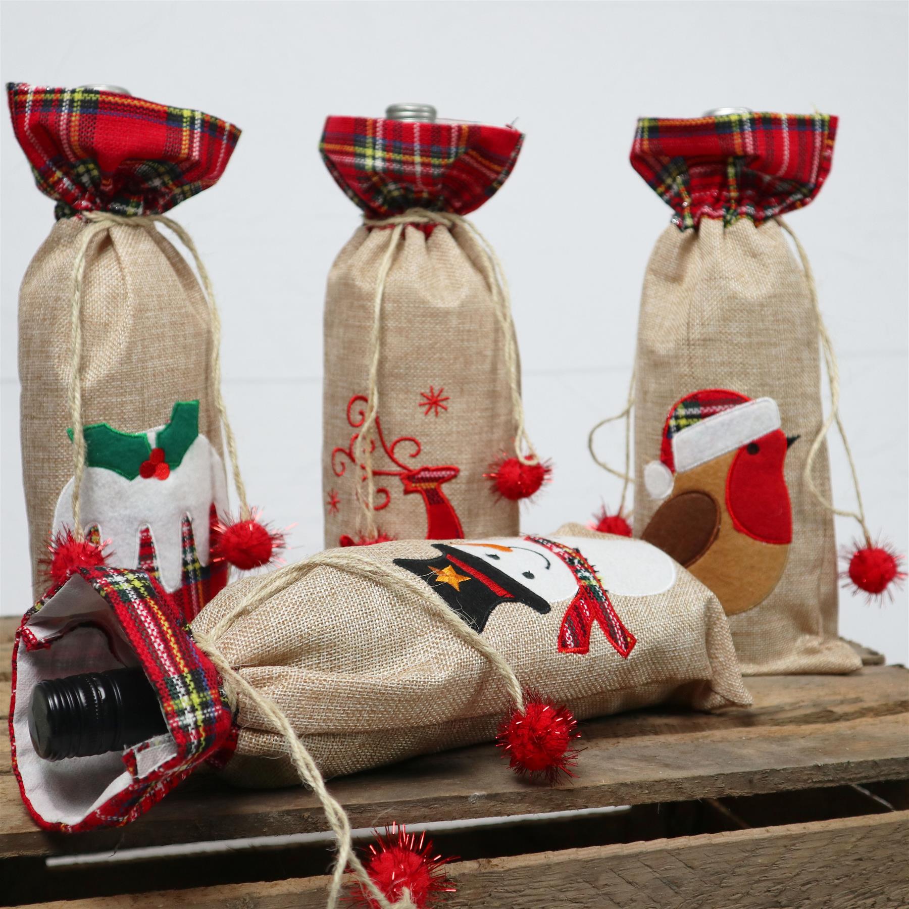 Christmas Wine Bottle Cover Christmas Pudding 15X35Cm