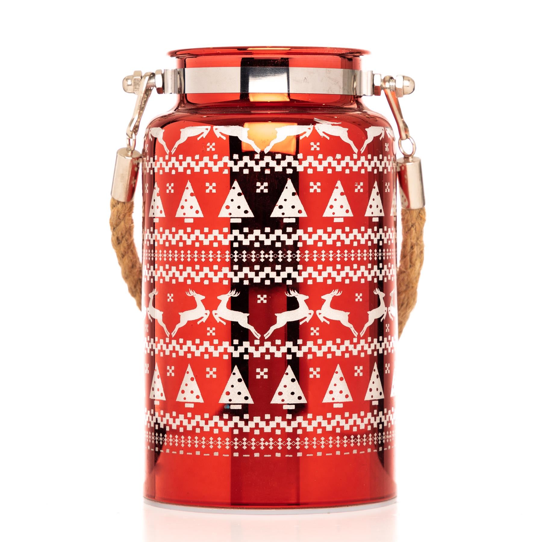 16Cm Christmas Decorated Jar Table Skandi Design Red Lantern