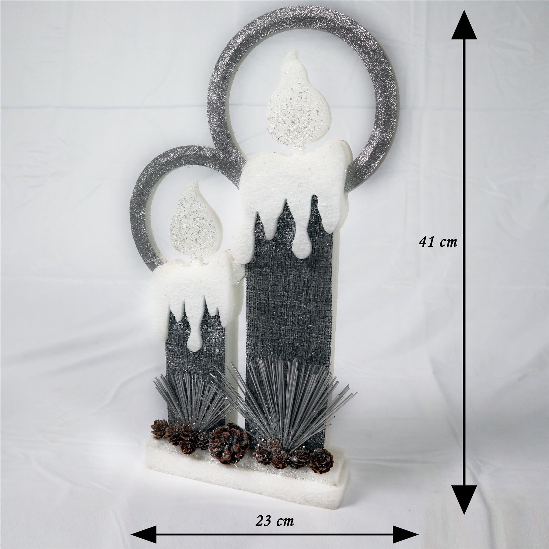 B/O Led Silver Foam Twin Candle-41Cm, 2 Leds