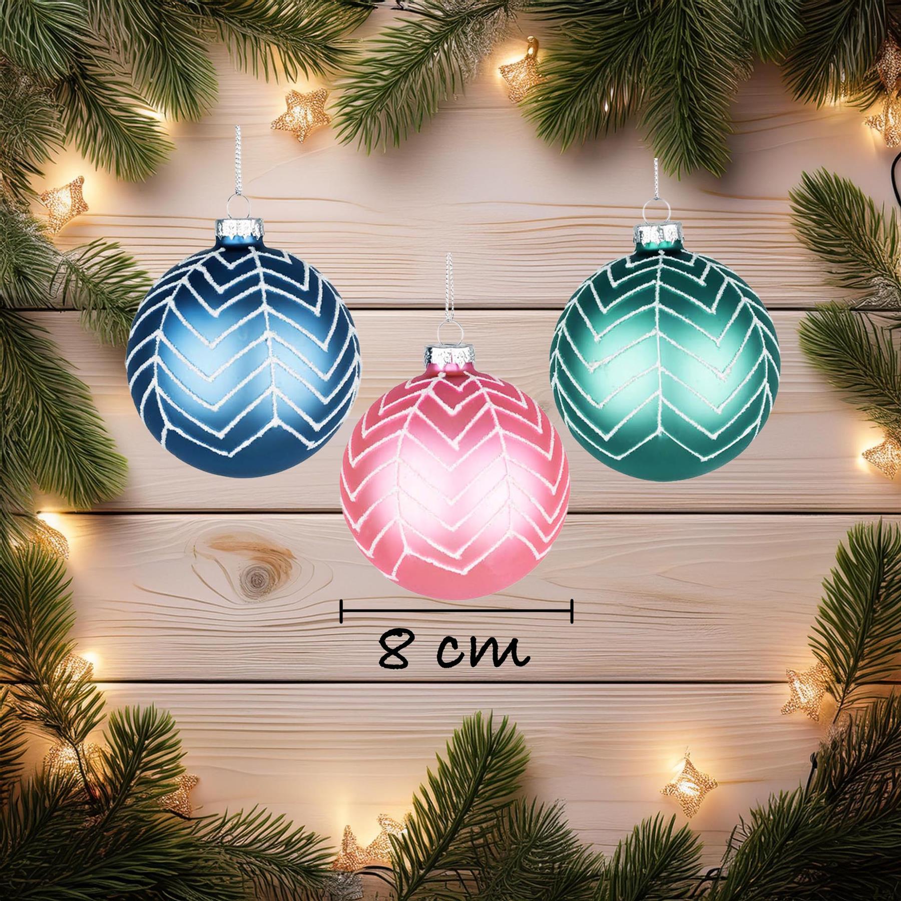 Glass Baubles 12Pcs Set - Green Pink Blue 12 Assorted Design 8Cm