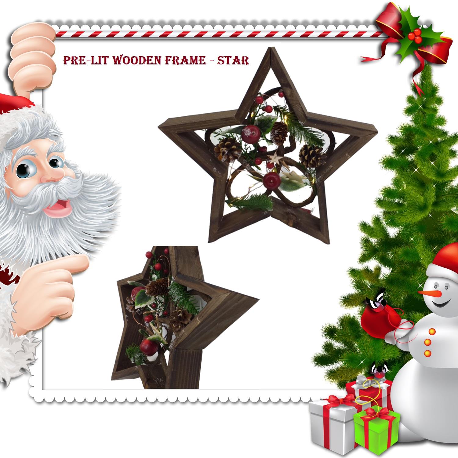 B/O Wooden Star Frame 32Cm