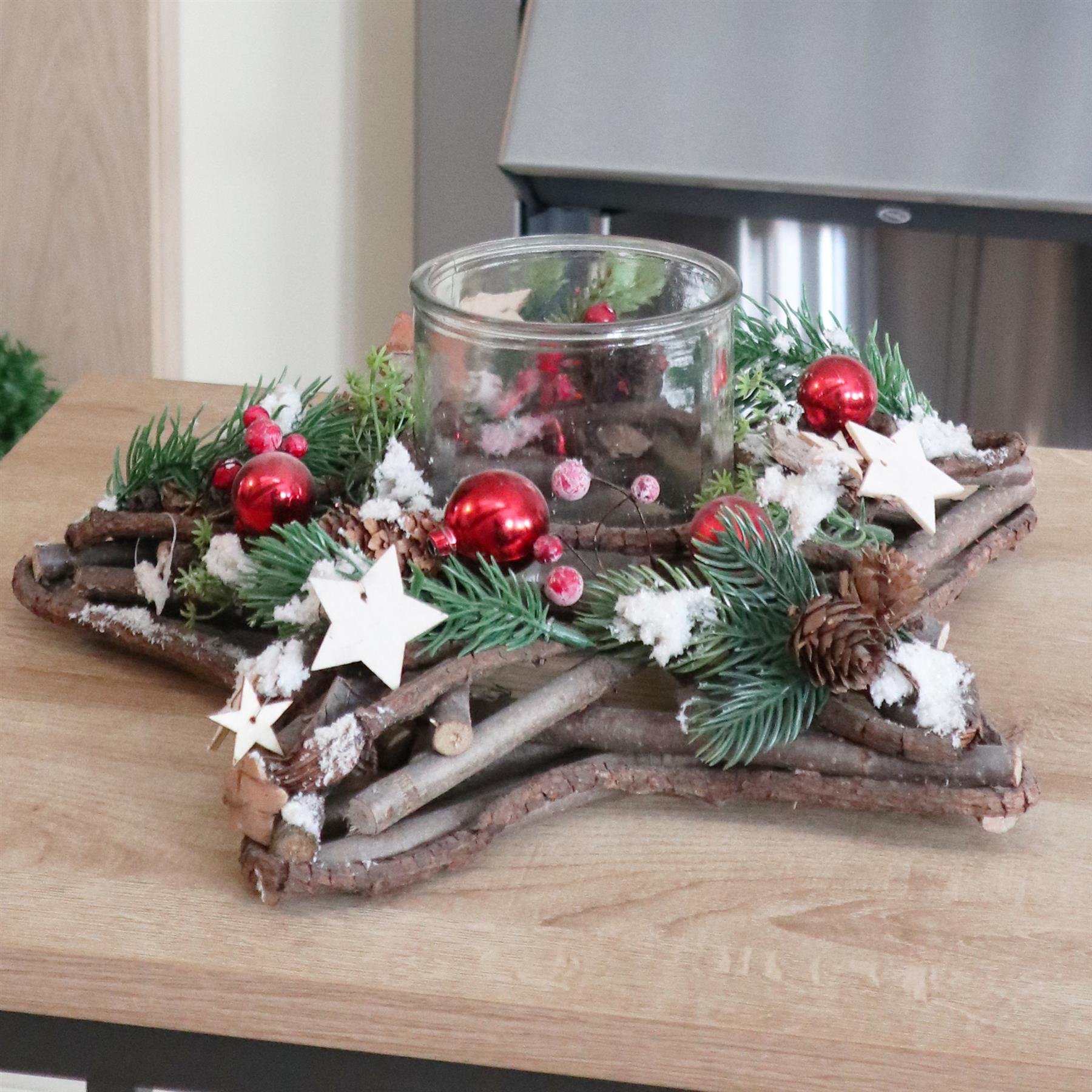 Wooden Star Candle Holder 34Cm