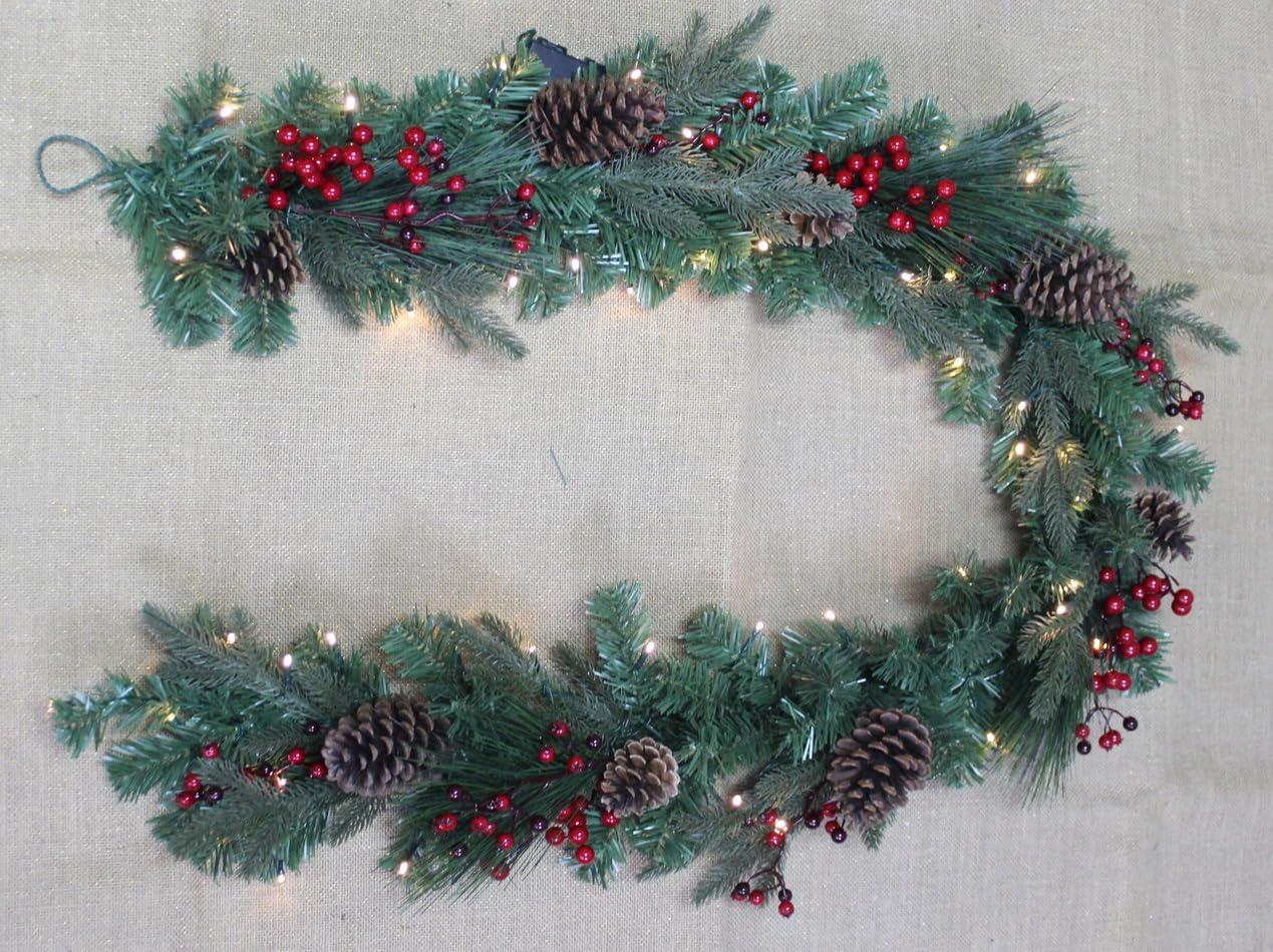 2M B/O Pre Lit Berry And Cone Garland With 50 Ww Leds