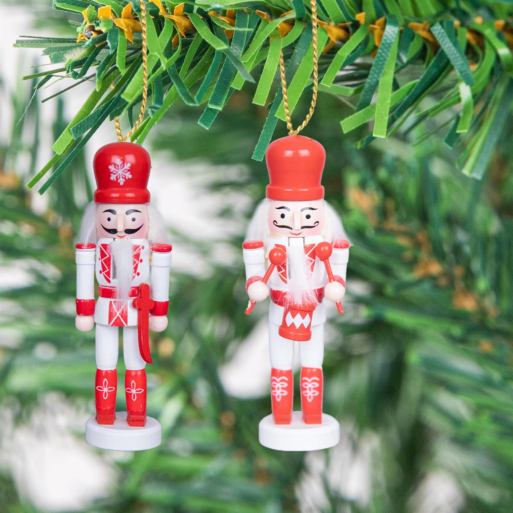 Wooden Nutcrackers Figures Christmas Ornament 5Pcs Set Red,White 13Cm