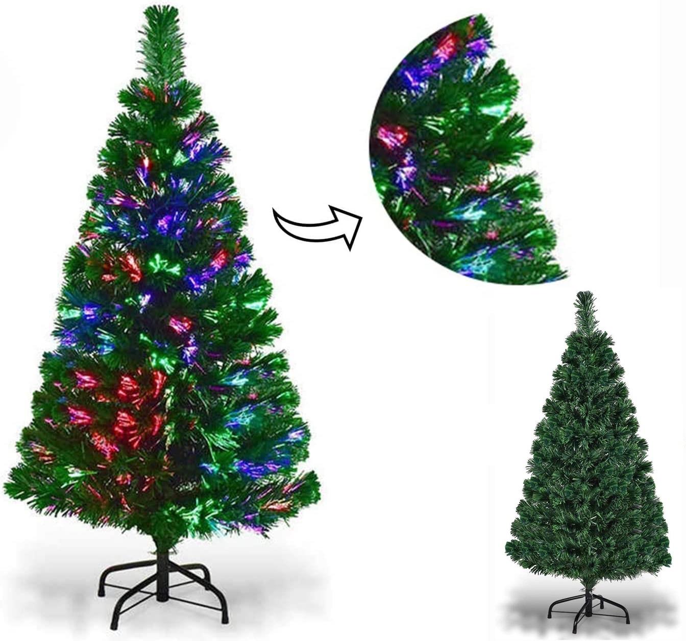 3FT Pre-Lit Christmas Tree Green Fiber Optic LED Lights Xmas Home Holiday Decor