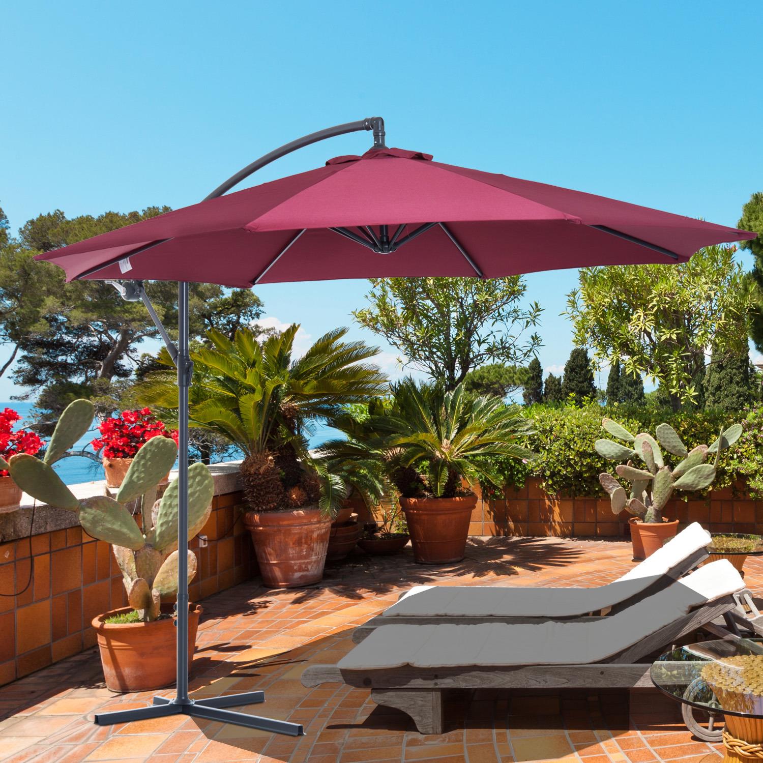 3m Burgundy Patio Offset Cantilever Parasol with 360° Rotation