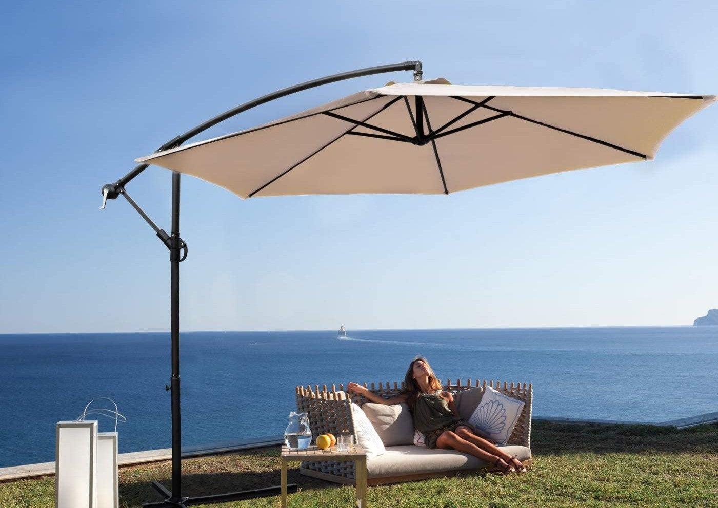 3m Garden Parasol Hanging Cantilever Umbrella Beige