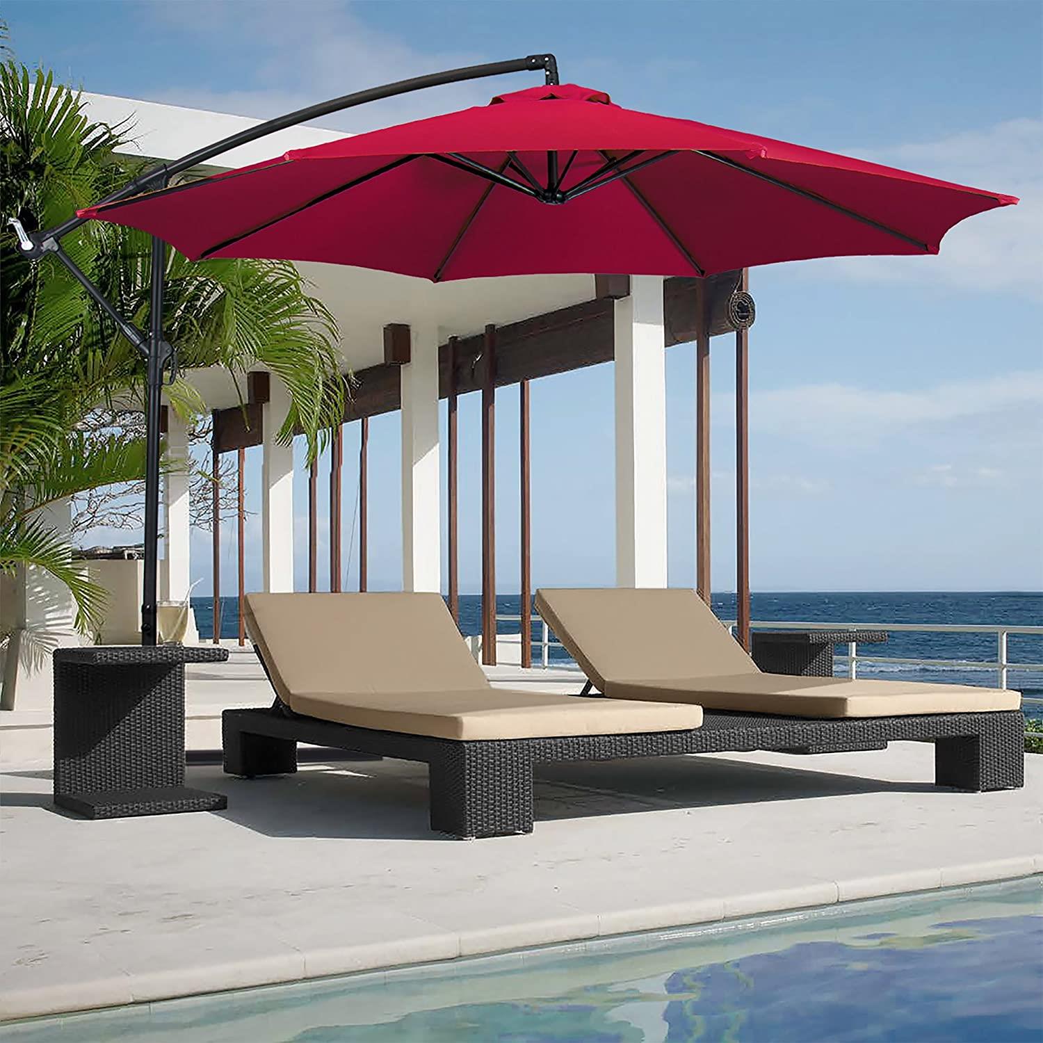 3m Garden Parasol Hanging Cantilever Umbrella Burgundy