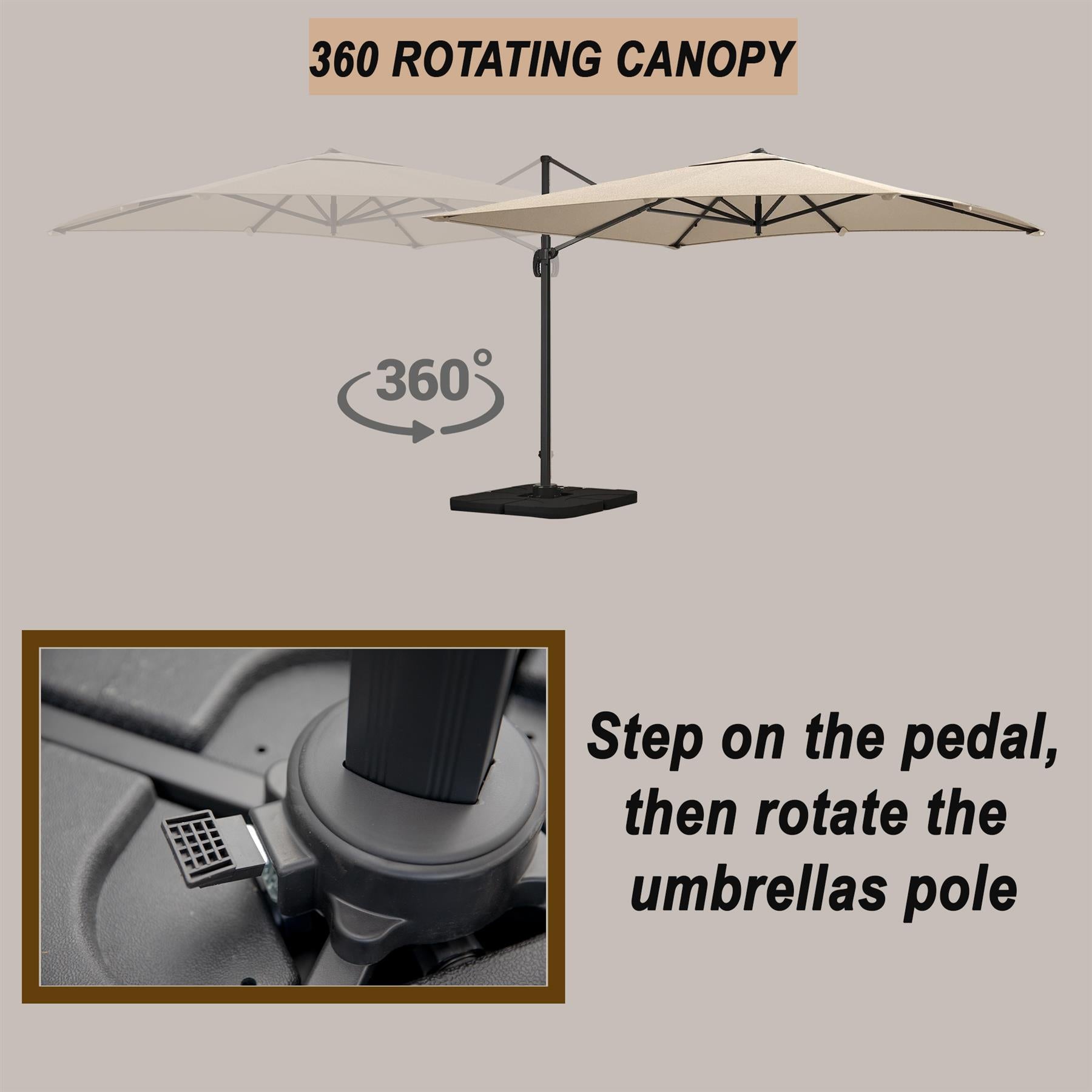 3mx3m Roma Square Cantilever Parasol TAUPE With 360 Degree