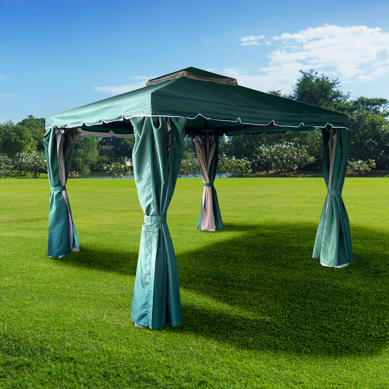 3x3x2.75m Green Gazebo with Nets – Aluminium Frame & Steel Roof