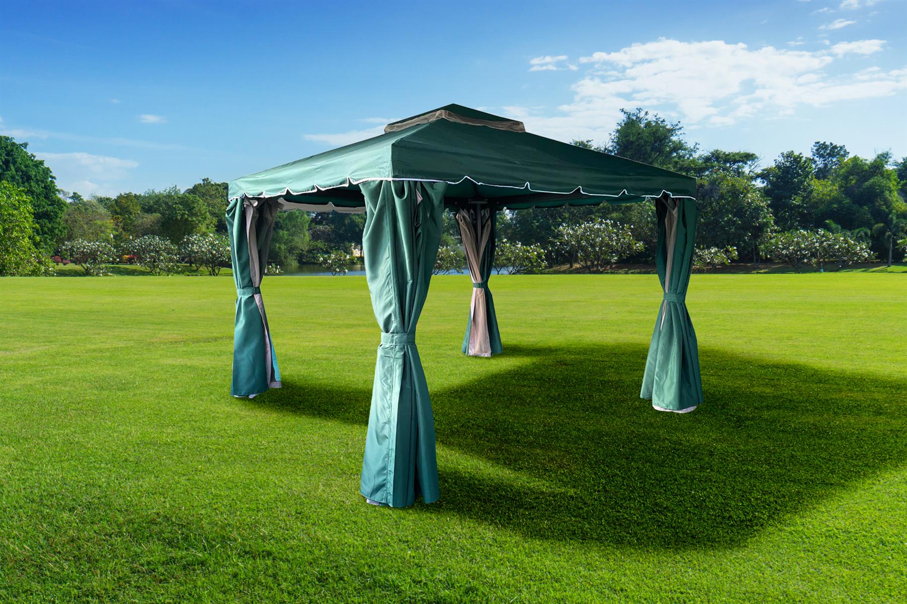 3x3x2.75m Green Gazebo with Nets – Aluminium Frame & Steel Roof