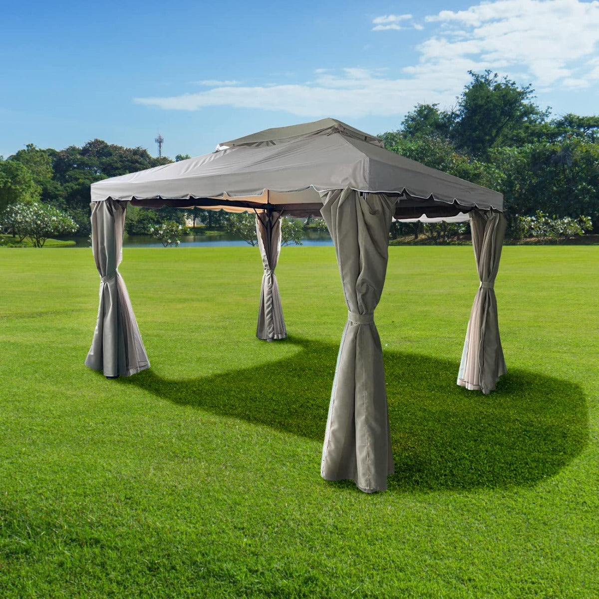 3x4x2.75m Khaki Gazebo with Nets Aluminium Frame and Powder coated Steel Roof