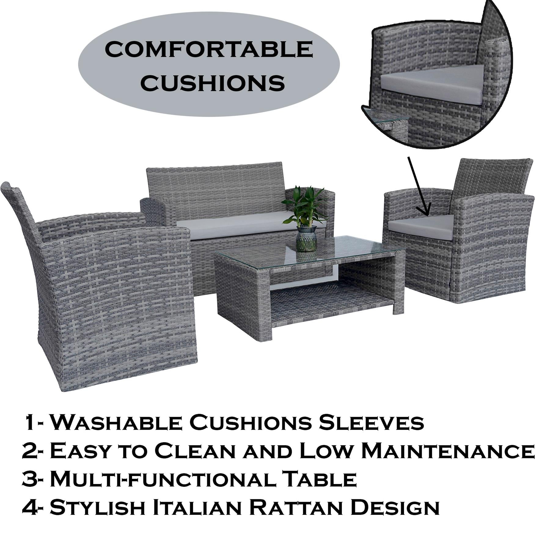 4 Seater Rattan Garden Furniture Set 4Pcs Patio Set