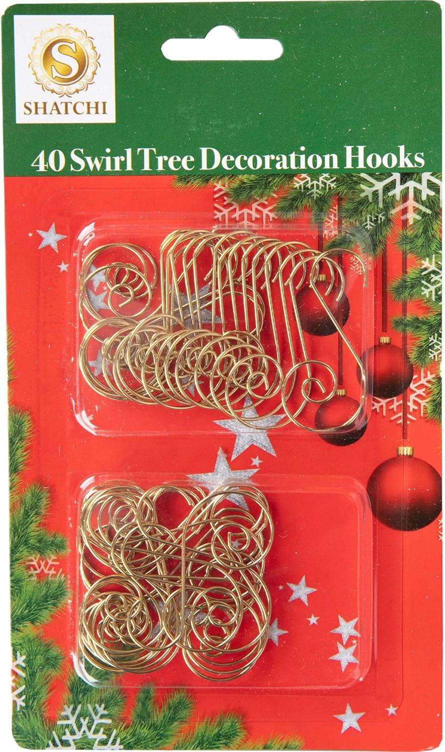 Christmas Ornament Swirl Hook Golden Xmas Tree Bauble String Light Hanger 40pcs