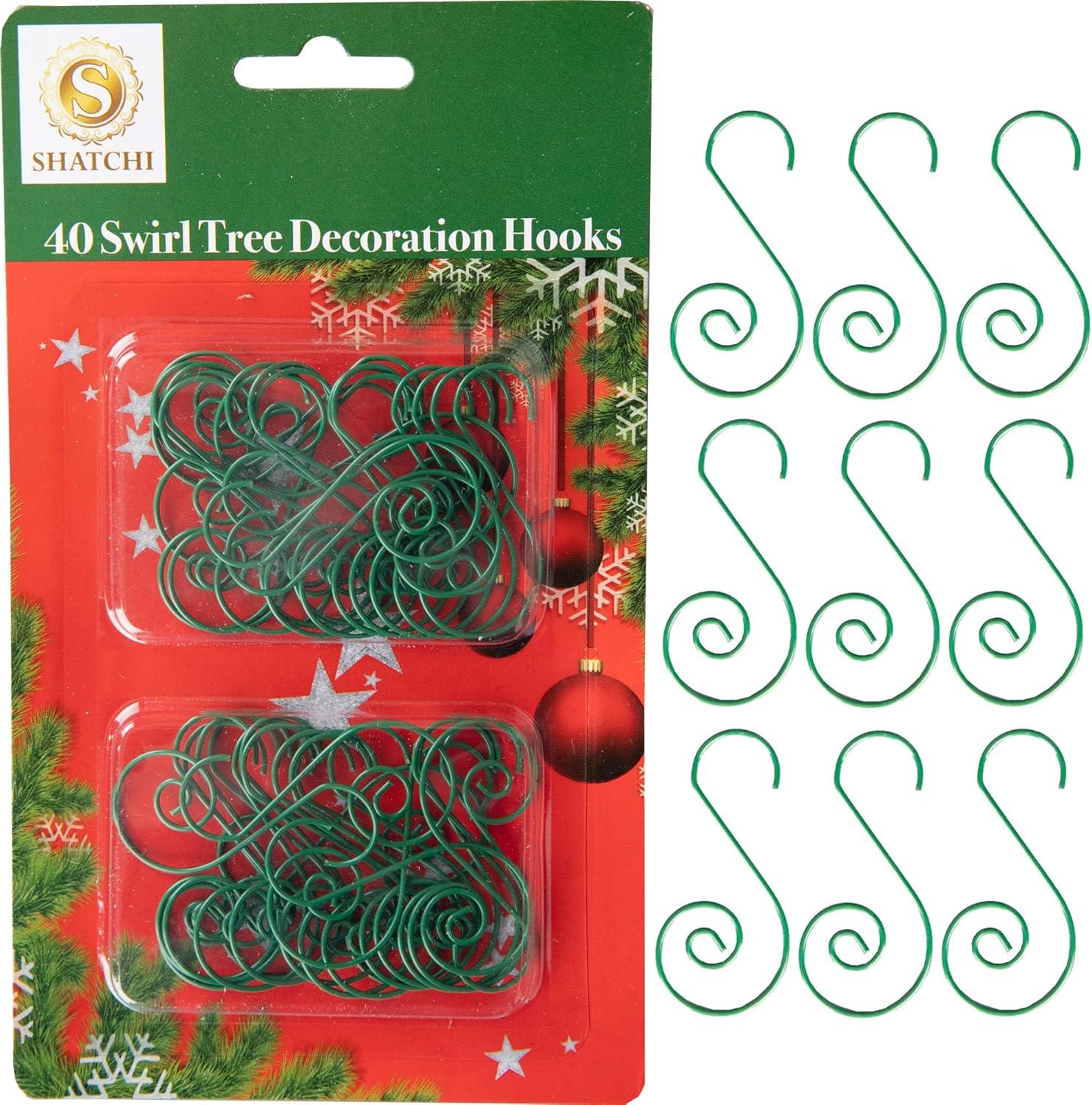 Christmas Ornament Swirl Hook Green Xmas Tree Bauble String Light Hanger 40pcs