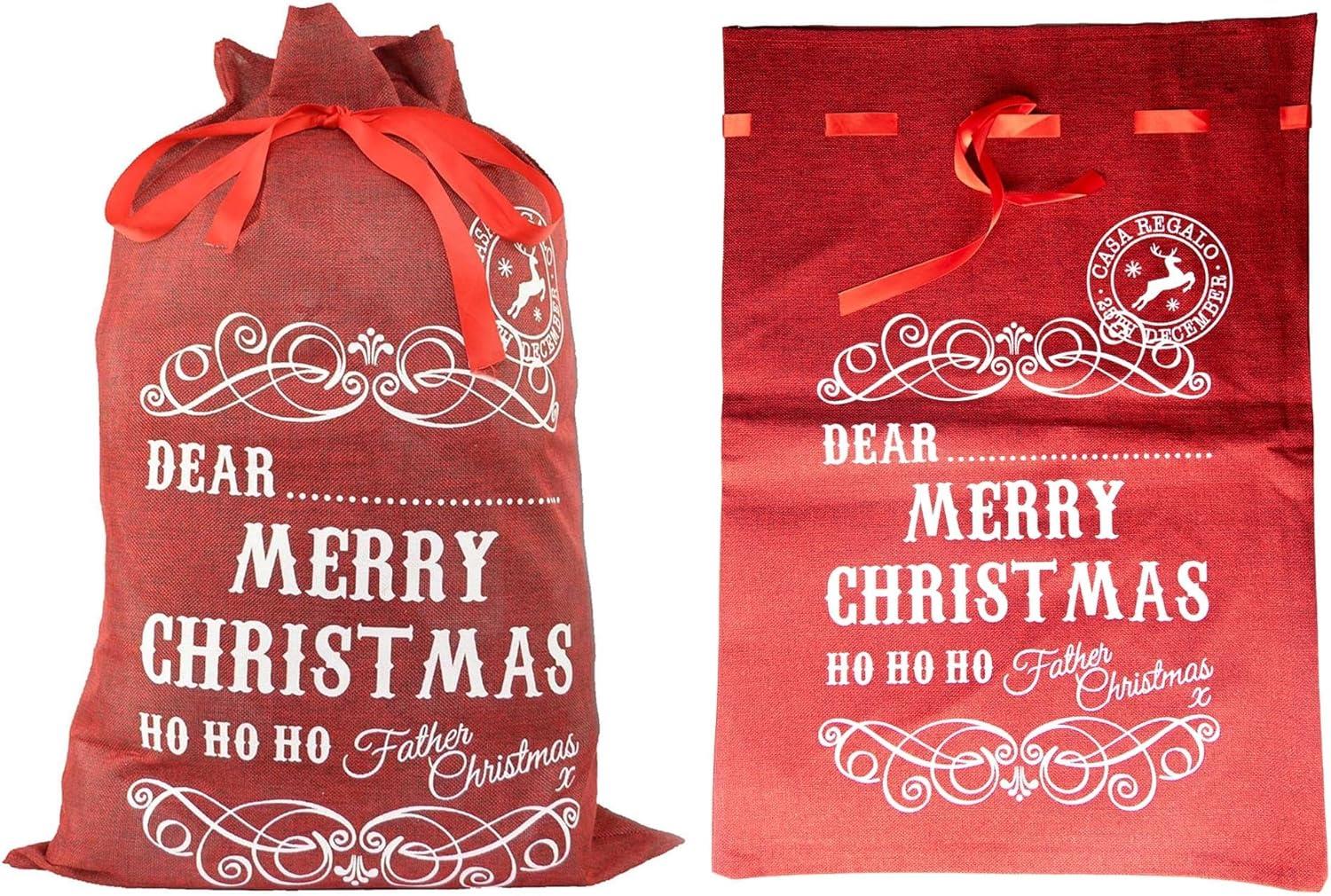 Christmas Sack With Ribbon Stocking Red Gift Bag Santa Costume Accessories 31X42Cm