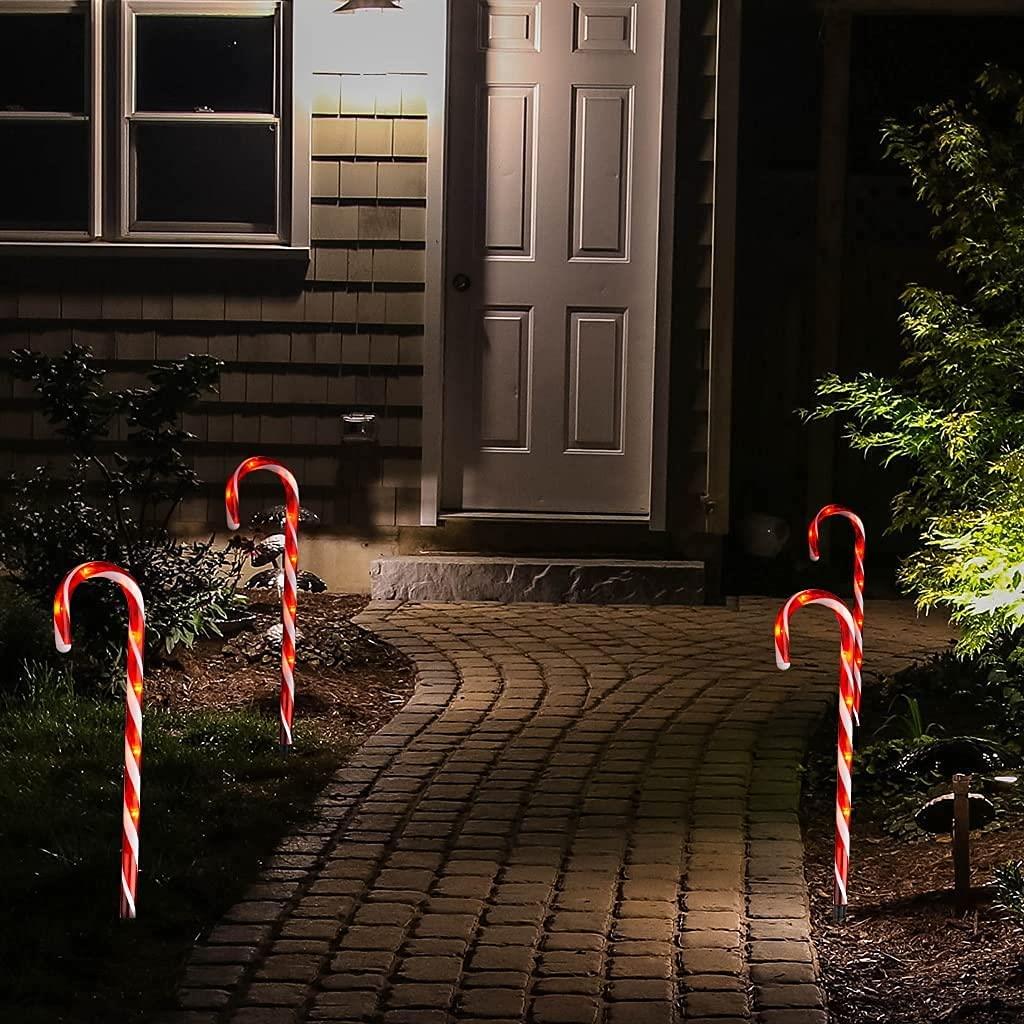Set Led Candy Cane Stake Red & White Stripes 72Cm 4Pcs