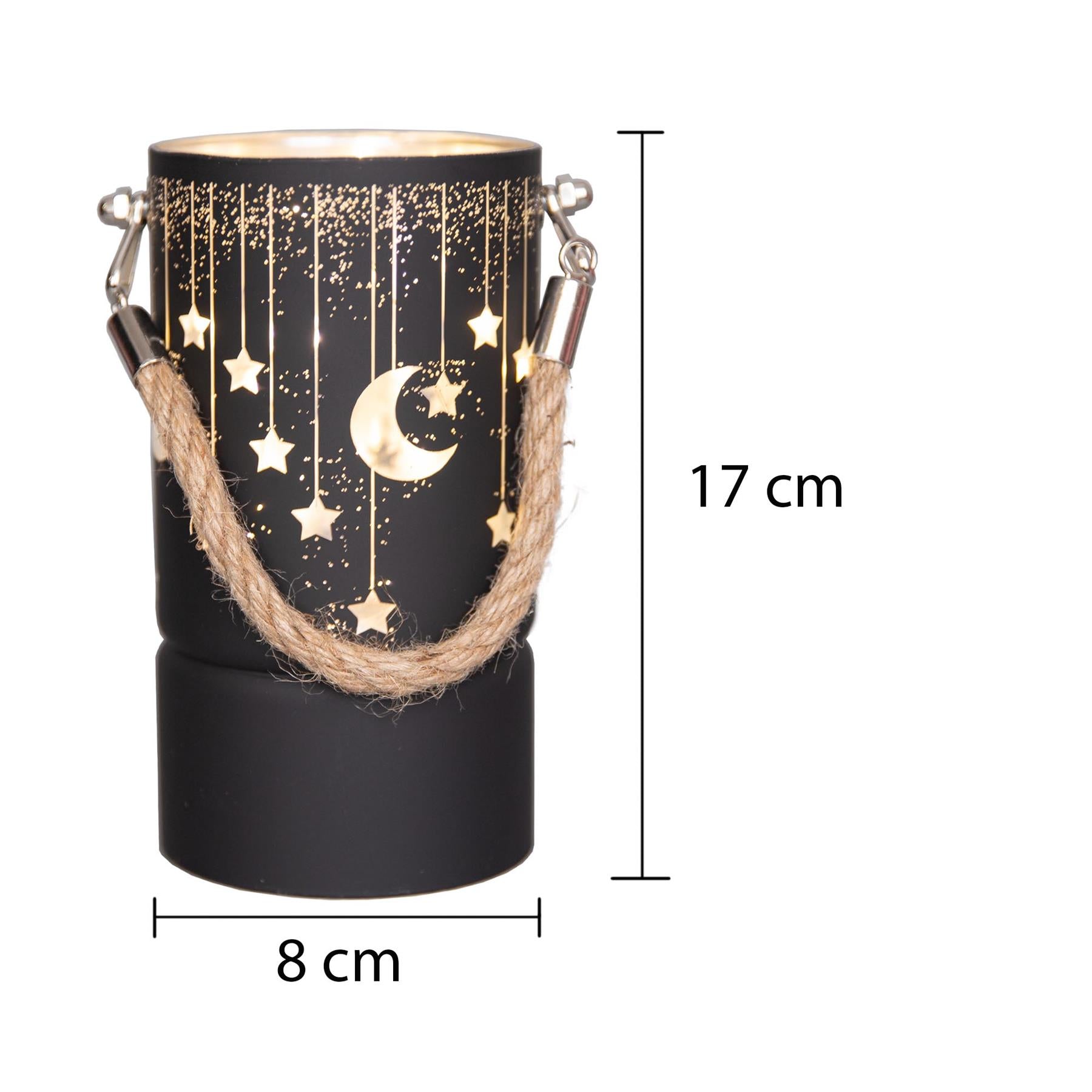 17Cm Christmas Decorated Jar Led Black Glass Vase / Moon / Stars