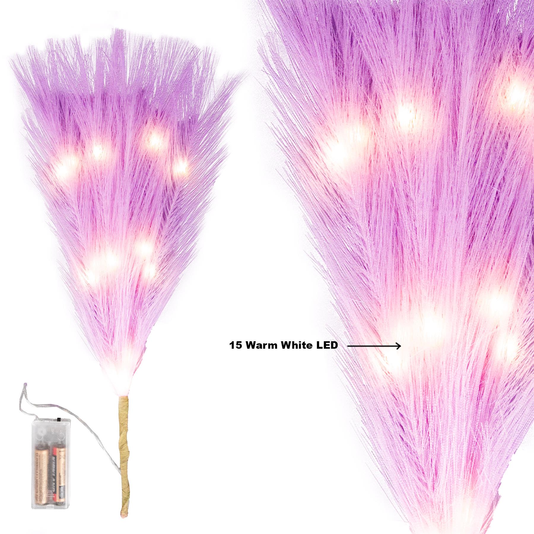 1PC Pampas Grass Stems Feather Christmas Table Decor Pre-Lit LED B/O Purple 45cm