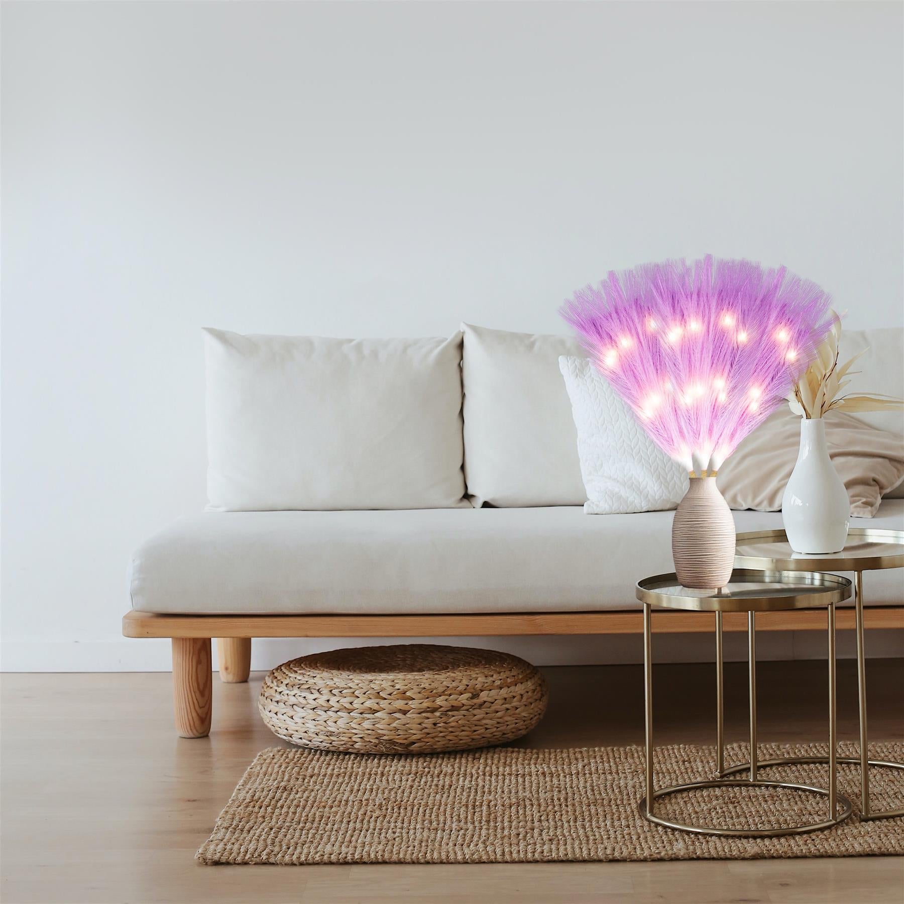 1PC Pampas Grass Stems Feather Christmas Table Decor Pre-Lit LED B/O Purple 45cm