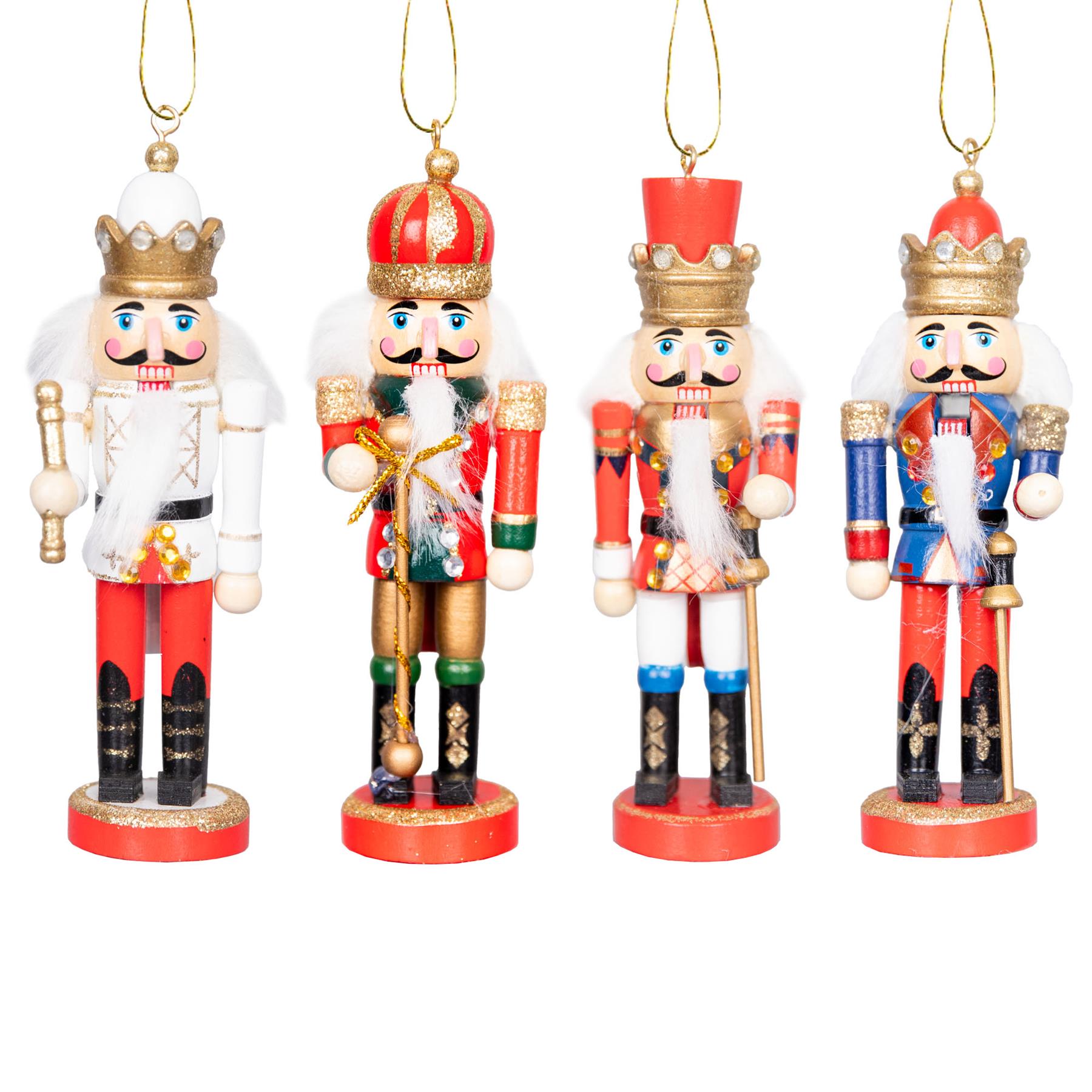Wooden Nutcrackers Figures Christmas Ornament 4Pcs Set 13Cm