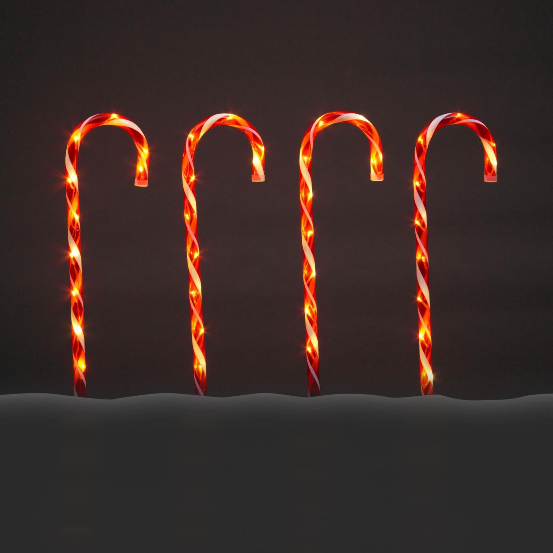 Set Led Candy Cane Stake Red & White Stripes 72Cm 4Pcs