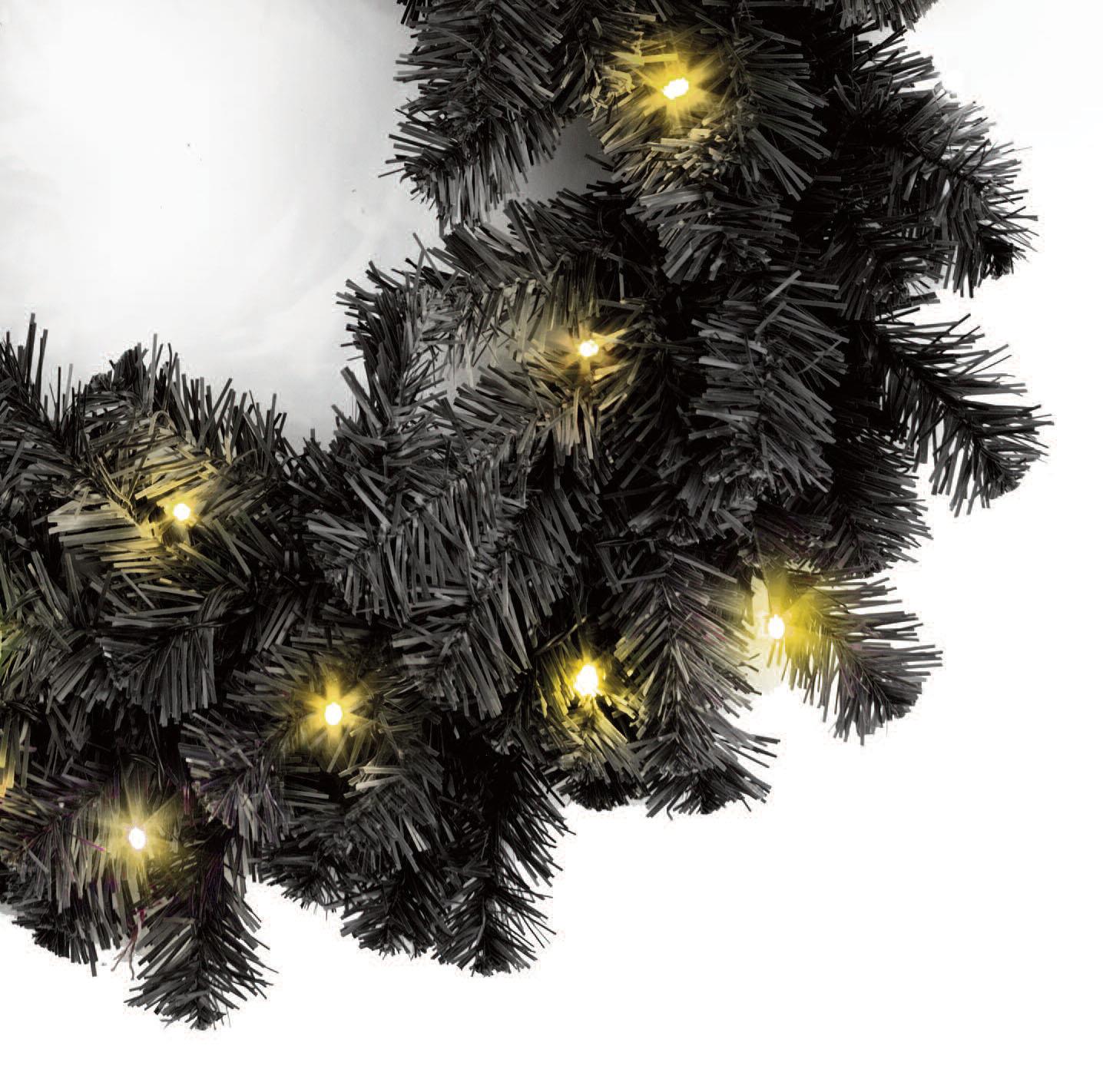 Pre-Lit Imperial Pine Warm White Leds Black Wreath 55Cm
