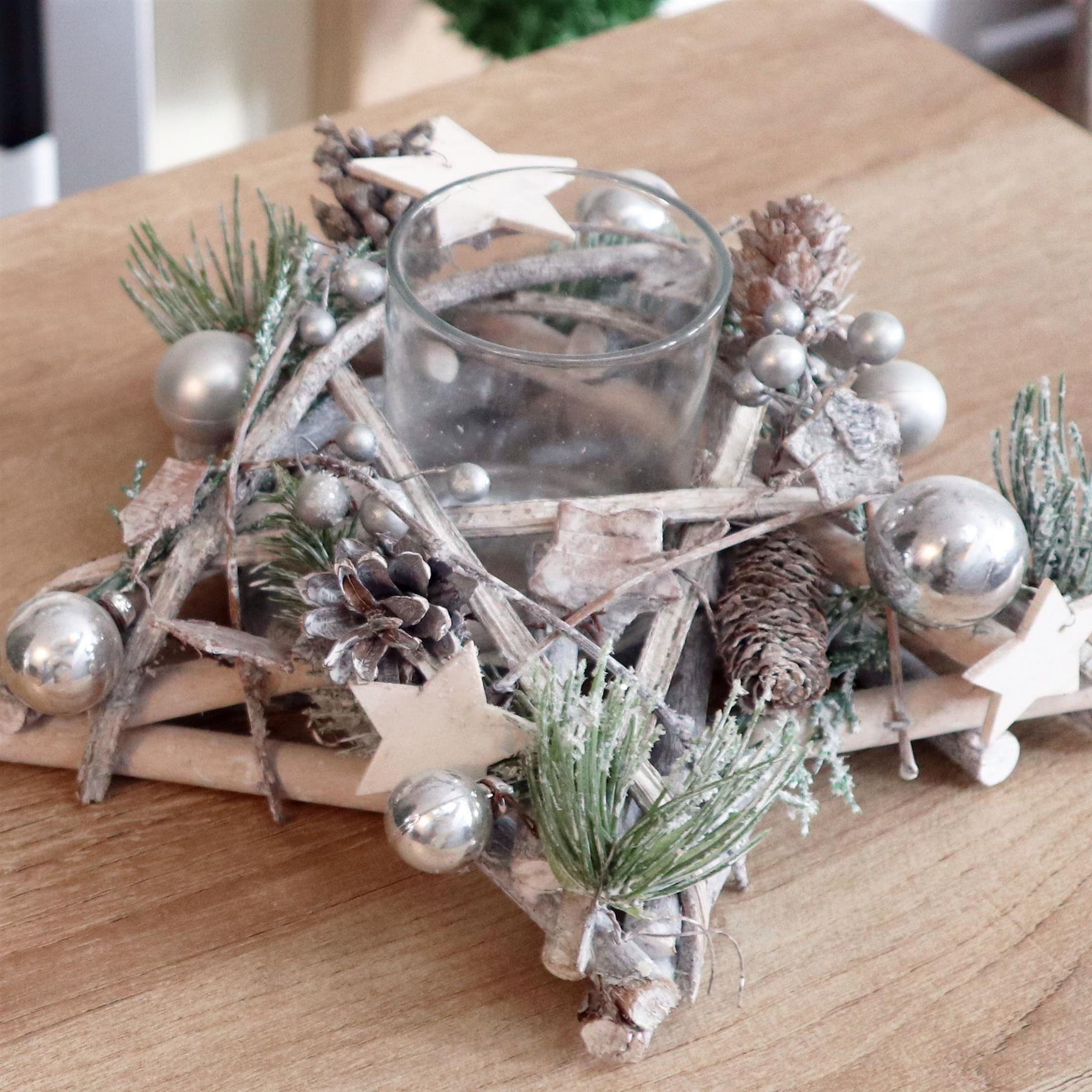 Wooden Star Candle Holder Rustic 24Cm